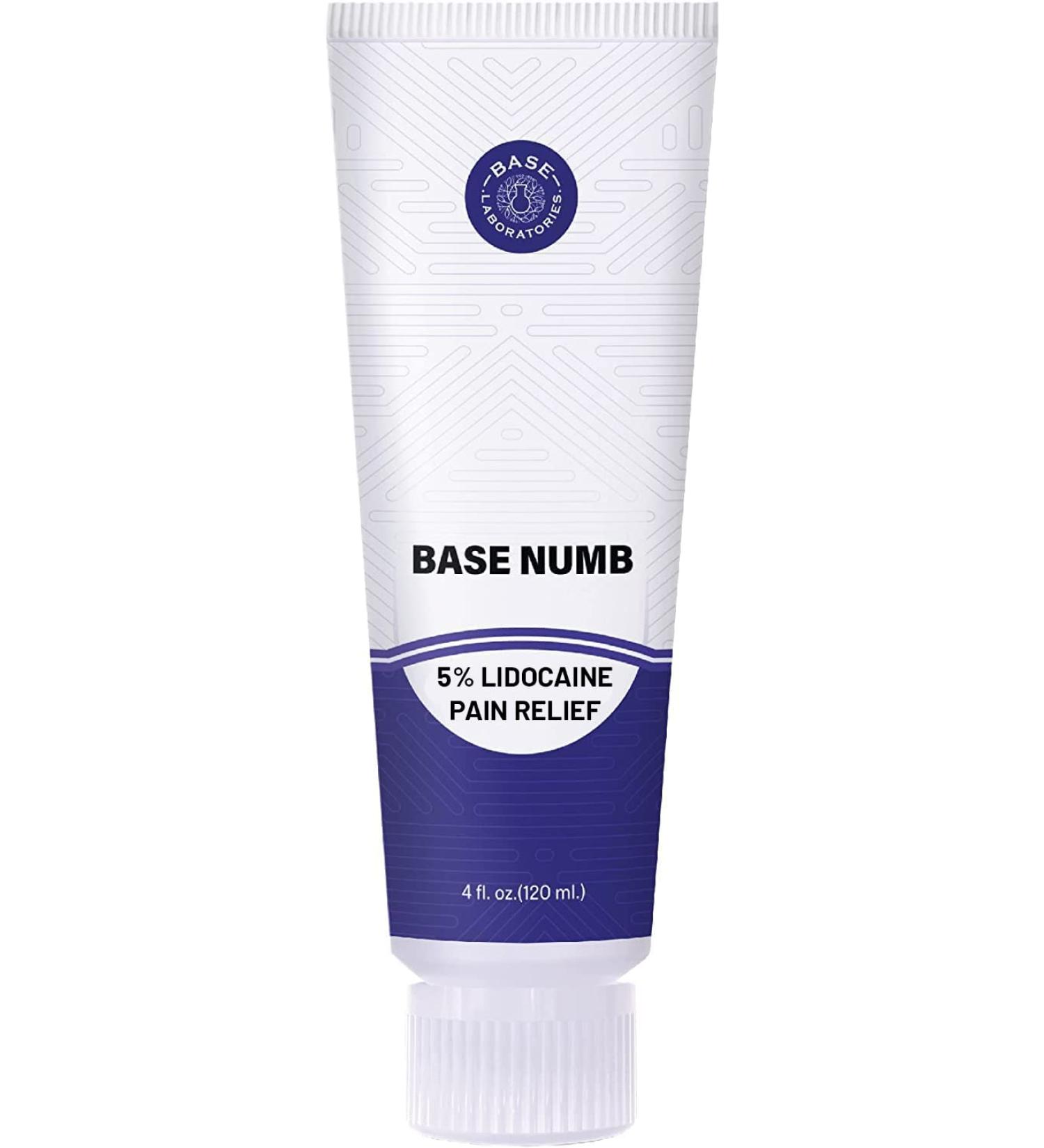 Base Labs 5% Lidocaine Numbing Cream for Tattoos, Piercings, and Waxing - 4 fl oz | Topical Anesthetic Gel for Microneedling, Microblading, and Lip Injections - Buy Online on SooperMarket.com