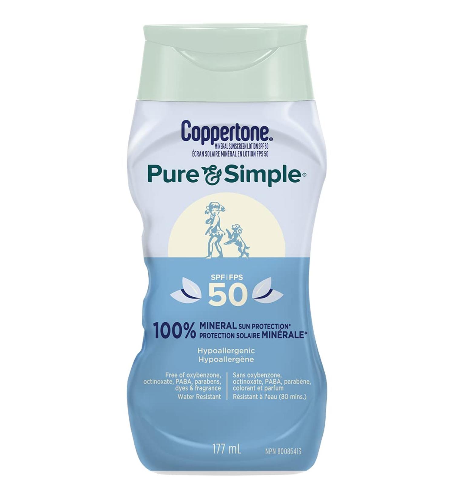 Coppertone Mineral Sunscreen lotion pure and Simple Spf 50 100 percent Zinc oxide mineral Face and Body Sunscreen Hypoallergenic Face and Body Lotion for Sun Protection 177 ml. SPF 50 - Body Lotion - Buy Online on SooperMarket.com