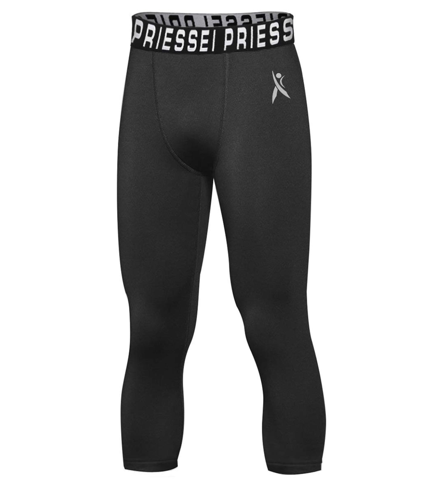 PRIESSEI Youth Boys' Compression Pants - Black Medium | Kids Running Leggings for Sports, Football, Basketball | Baselayer 3/4 Length - Buy Online on SooperMarket.com