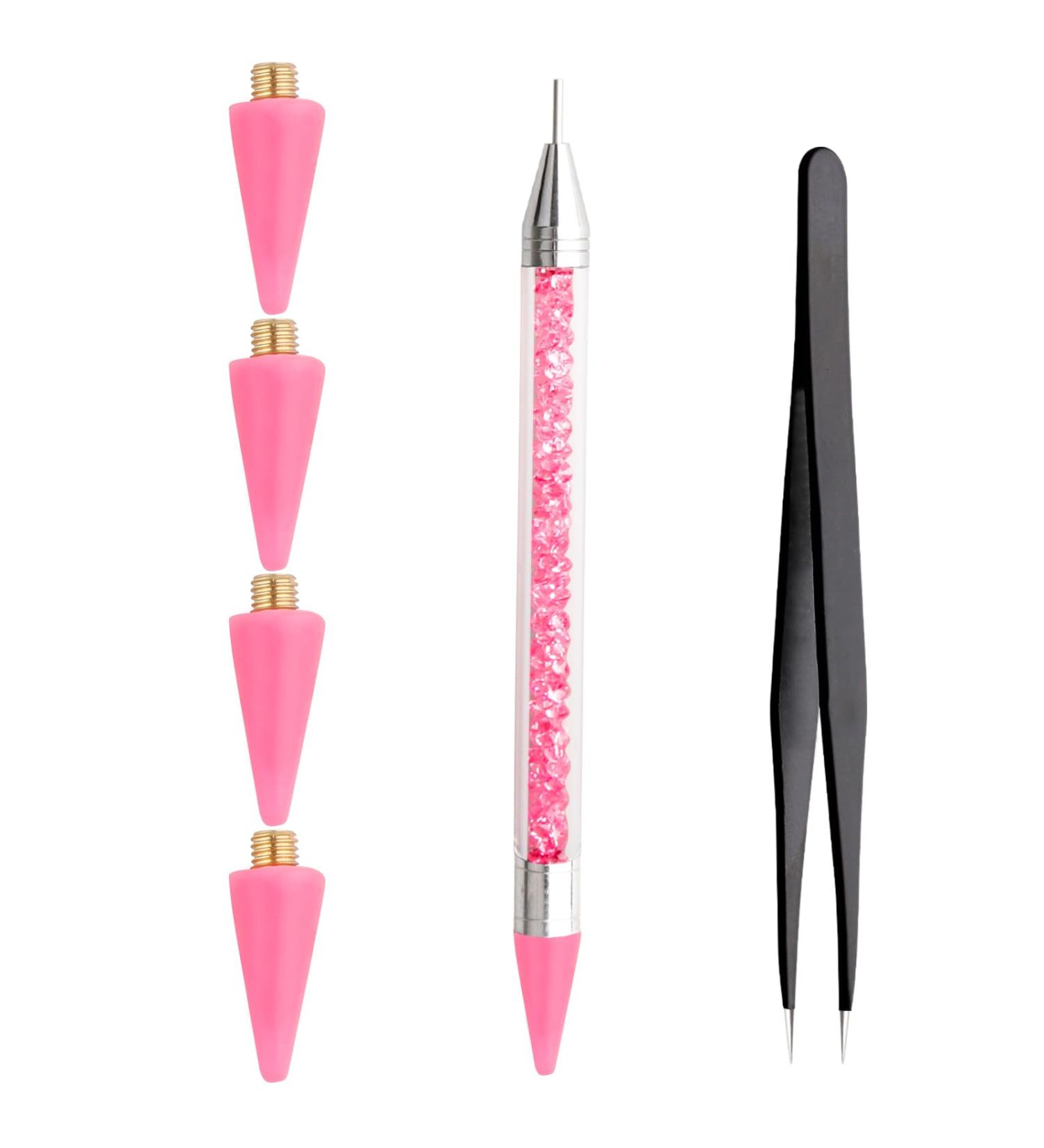 LLMSIX Rhinestones Picker Tool Dual-Ended Wax Pencil Pen Rhinestone Picker Dotting Pen Rhinestones Applicator with 4 Wax Tips and Twizzer for Gem Stone Jewelry Nail Art DIY Craft (Pink) - Buy Online on SooperMarket.com