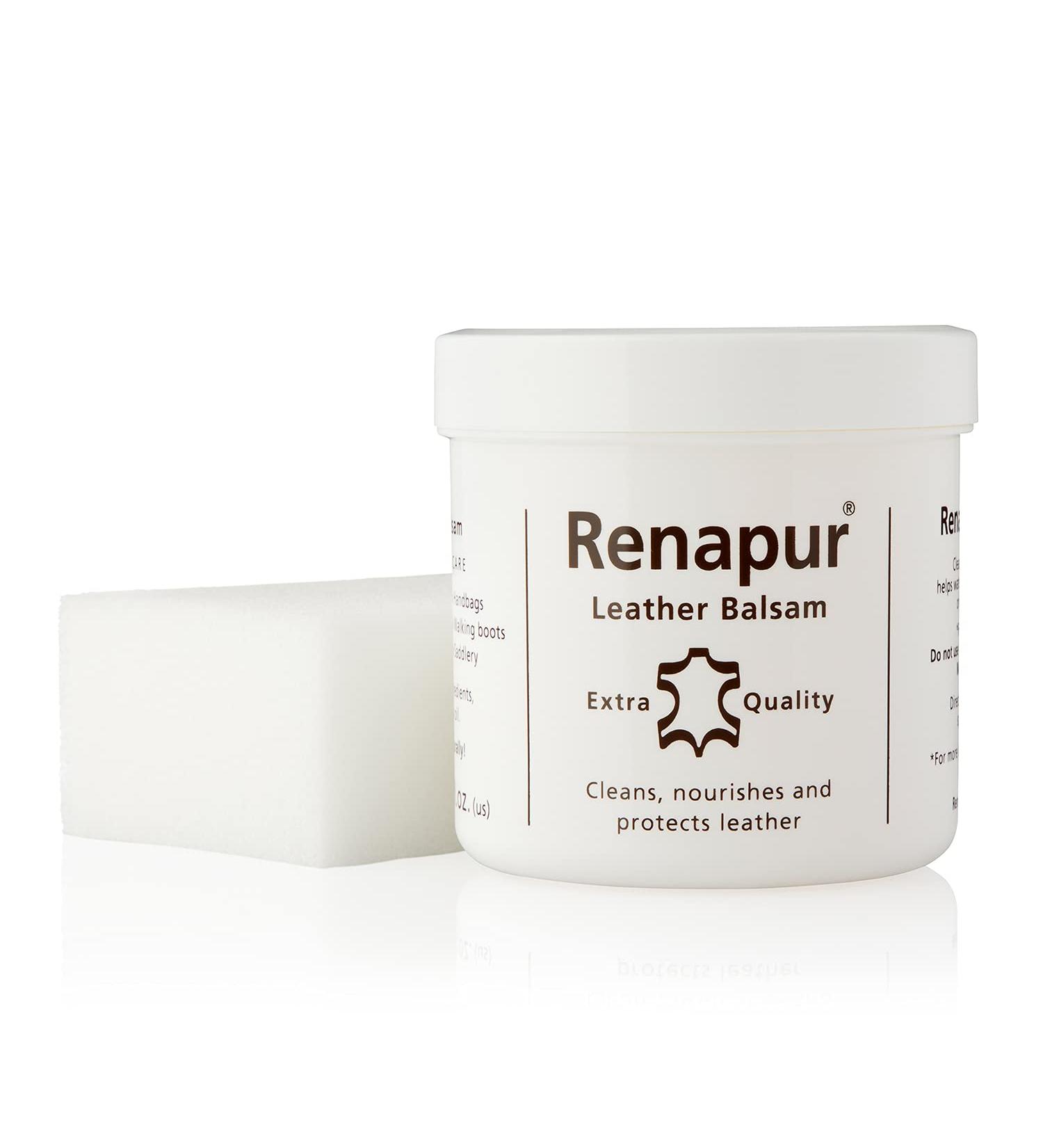 Renapur Leather Balsam 200ml + Applicator Sponge | Natural Conditioner & Restorer for Sofas, Furniture, Shoes, Bags, Car Seats, Saddlery | Protector for Leather - Original - Buy Online on SooperMarket.com