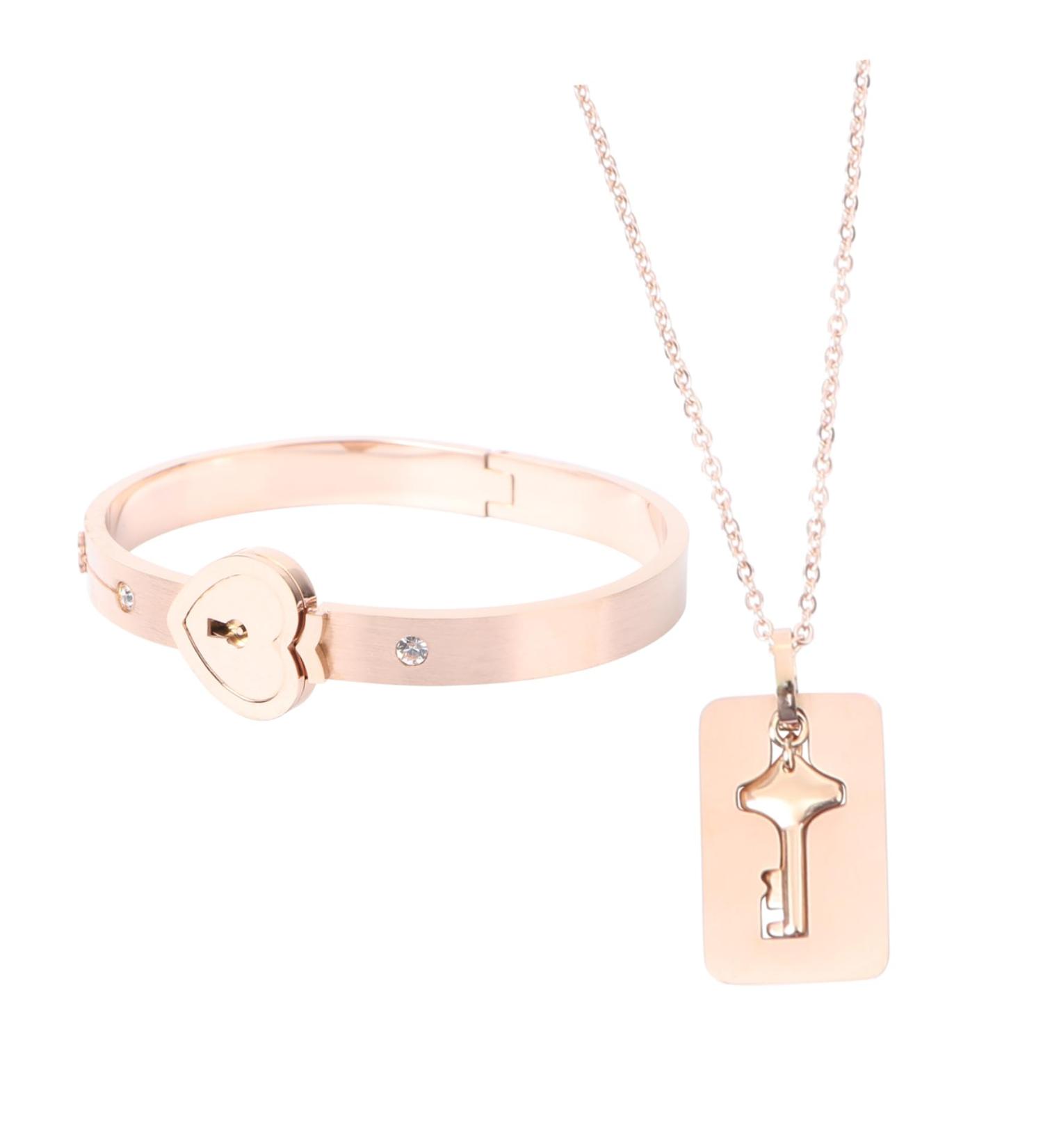 PACKOVE Key Bracelet Bracelet Titanium Steel Bracelet Chic Bracelet Key Necklace Lock Bracelet Couples Bracelets Stainless Steel Necklace Jewelry Necklace Bracelet Jewelry Heart-shaped Set - Buy Online on SooperMarket.com