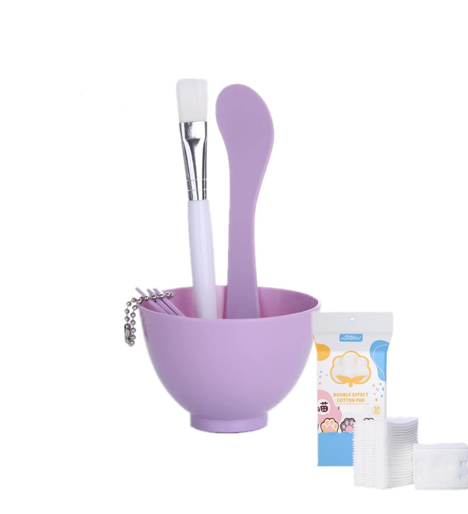 Face Mask Mixing Bowl Set +50pcs Cotton Pads Plastic 6 in 1 DIY Facemask Mixing Tools Kit with Mask Bowl Stick Spatula Measuring Cup & Mask Brushes (Purple) - Buy Online on SooperMarket.com