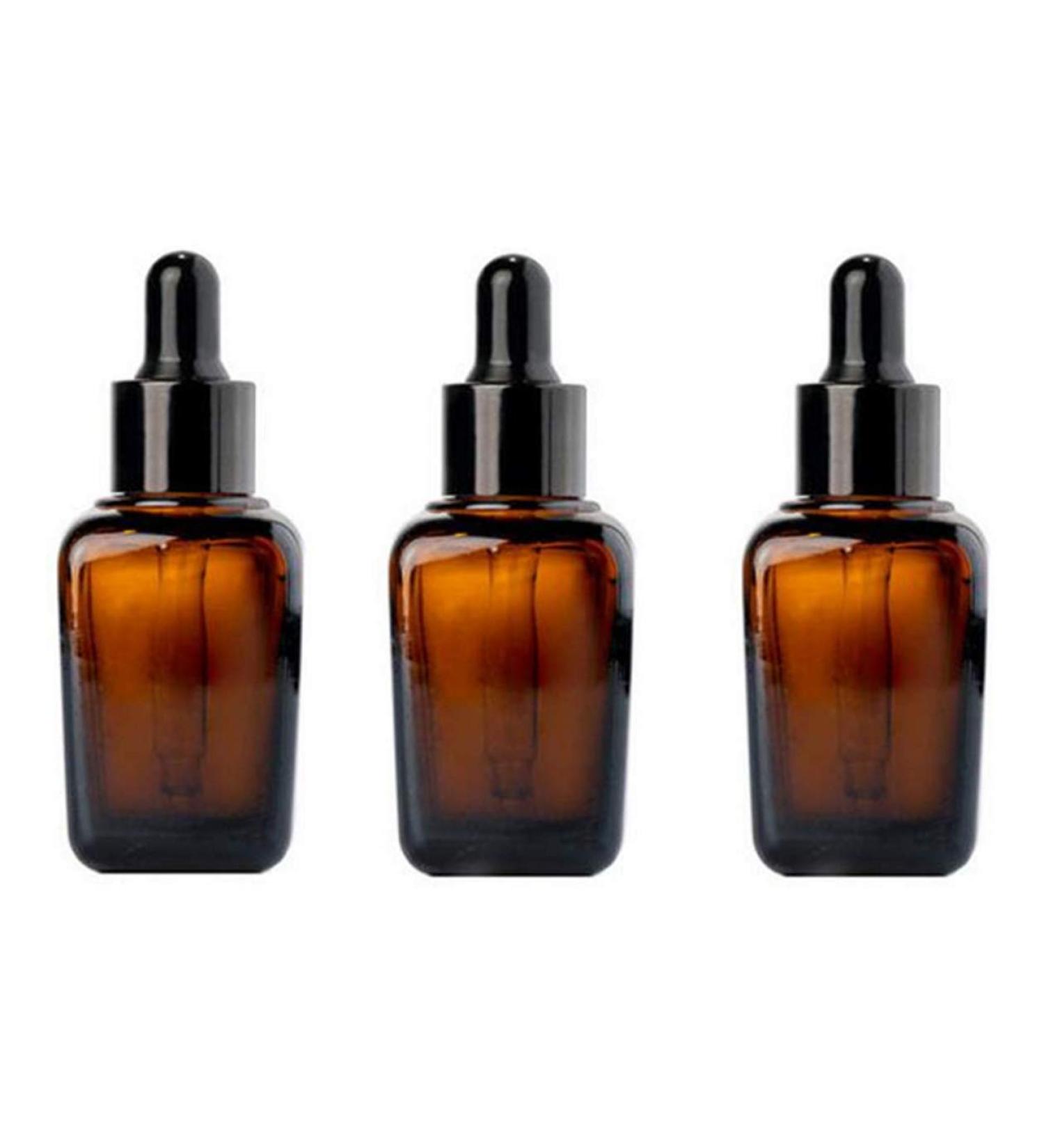 VASANA 3PCS Refillable Thicken Square Amber Glass Essential Oil Dropper Bottles With Glass Eye Dropper Cosmetic Sample Aromatherapy Elite Fluid Jars Travel Containers 20ml/0.67oz - Buy Online on SooperMarket.com