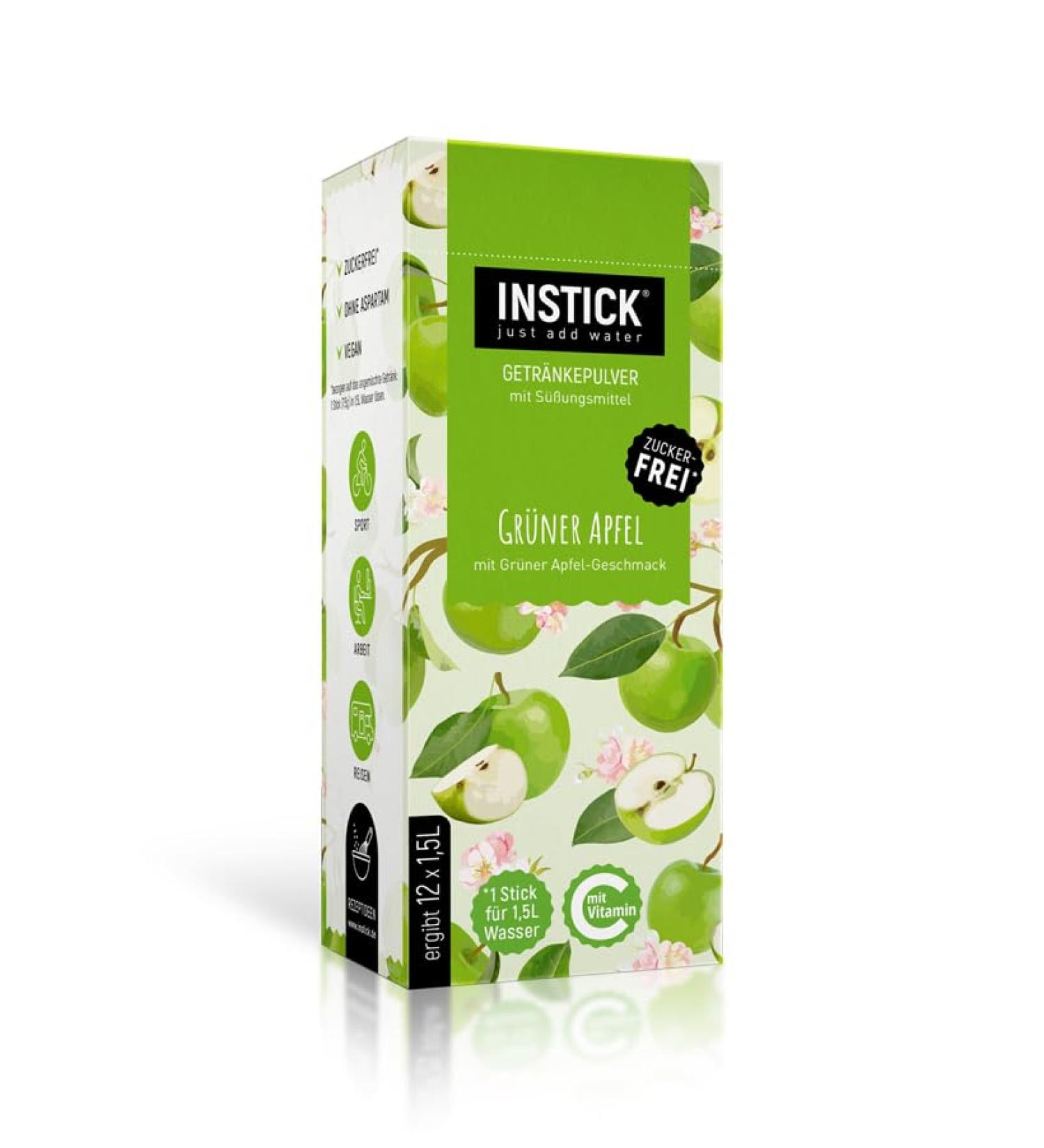 Intick Sugar-Free Instant Drink - Green Apple | Vegan & Low-Calorie | 12 x 1.5L Pack with Vitamin C | Instant Beverage Powder for Water - Buy Online on SooperMarket.com