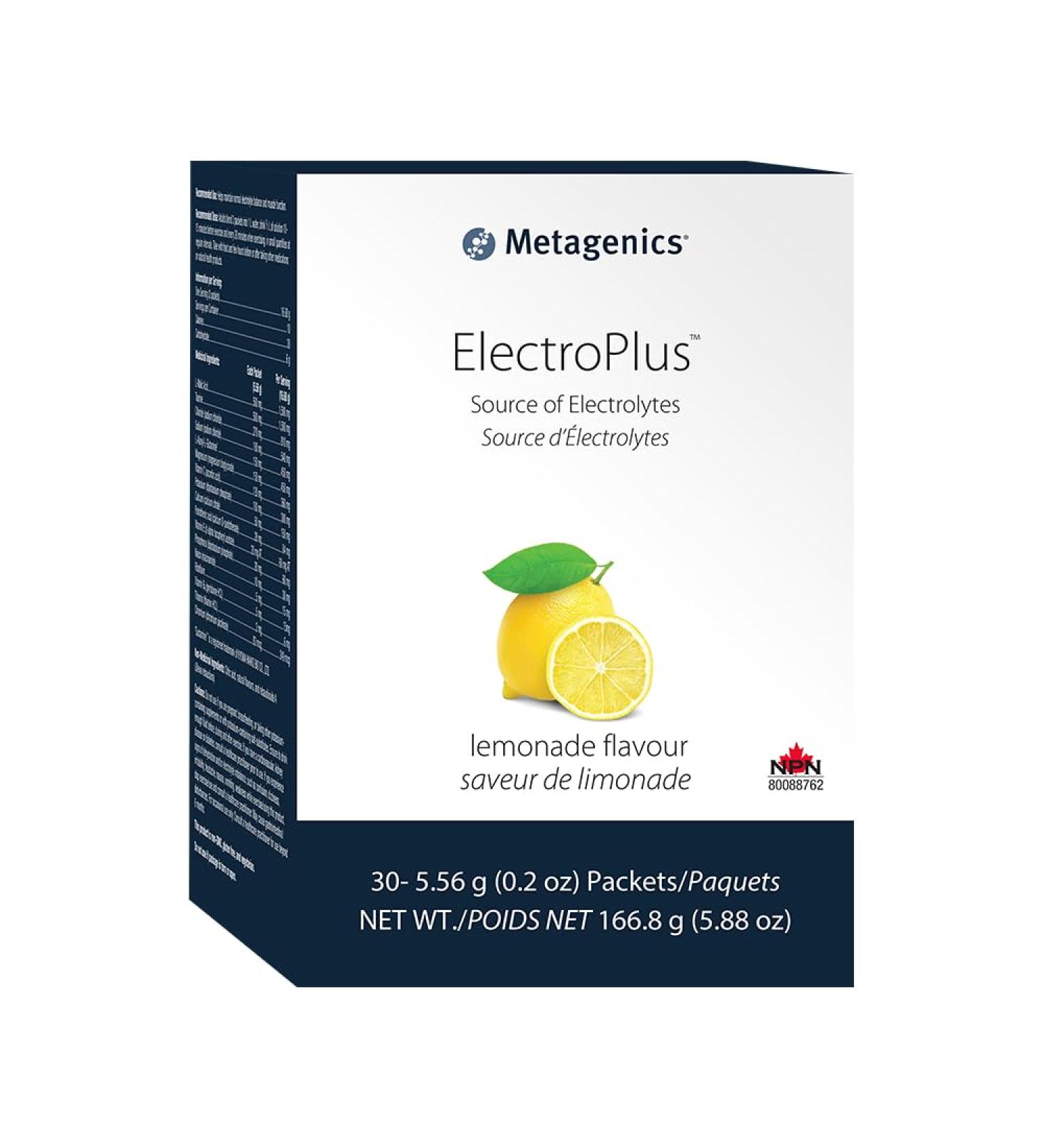 Metagenics - ElectroPlus - Electrolytes Powder - Lemonade - 166.8 g - 5.88 Oz - 30 Packets (5.56g - 0.02 Oz)