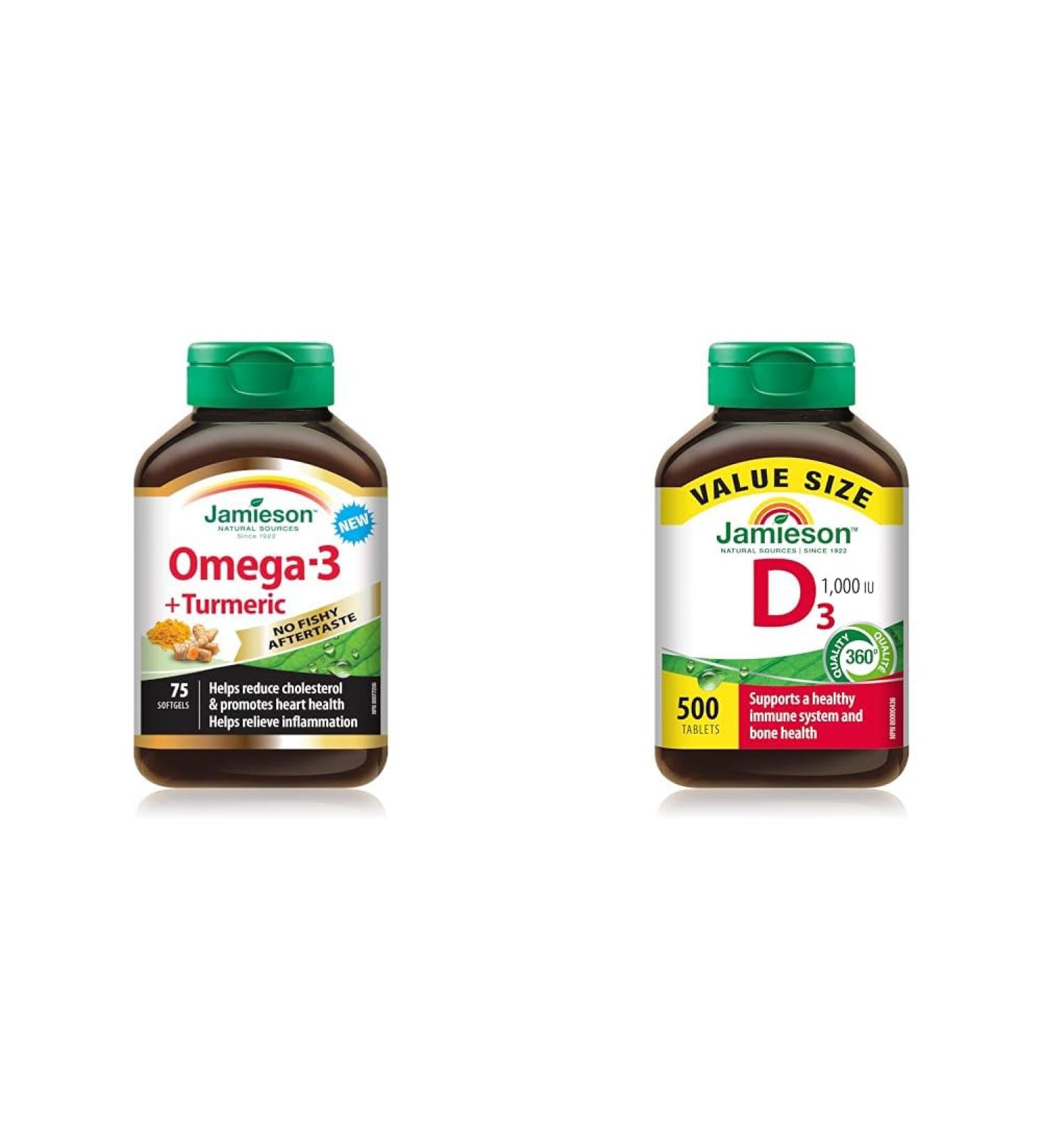 Jamieson No Fishy Aftertaste Omega-3 and Turmeric & Vitamin D 1 000IU 500 Tablets SUPPLEMENT + VITAMIN DR02223-157 - Buy Online on SooperMarket.com
