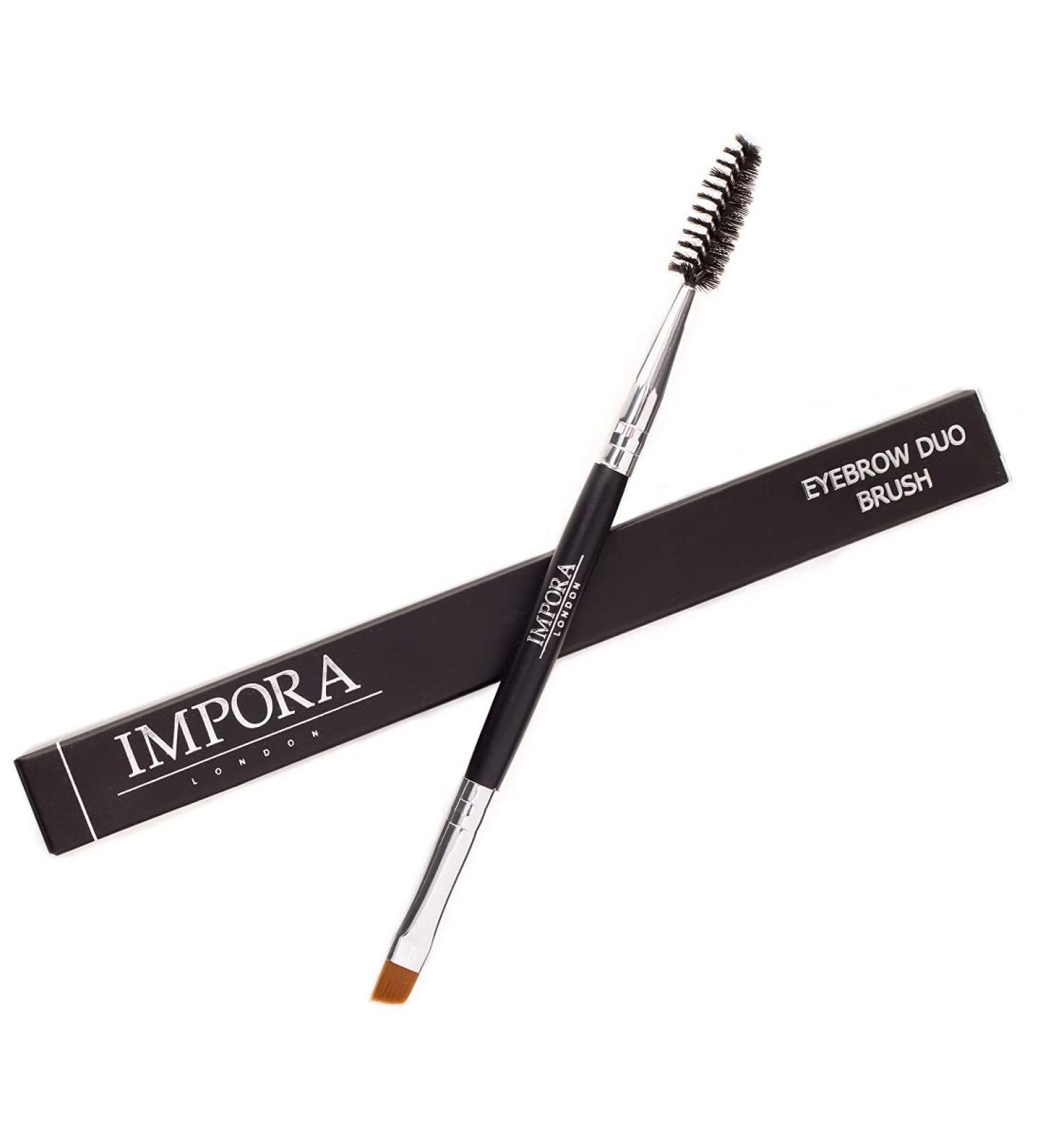 Duo Eyebrow Brush & Spoolie by Impora London. Flat Angled Brush Perfect for Lining / Shaping Brows. Use with Gel Cream or Powder Colours. Spoolie for Brows or Lashes. - Buy Online on SooperMarket.com