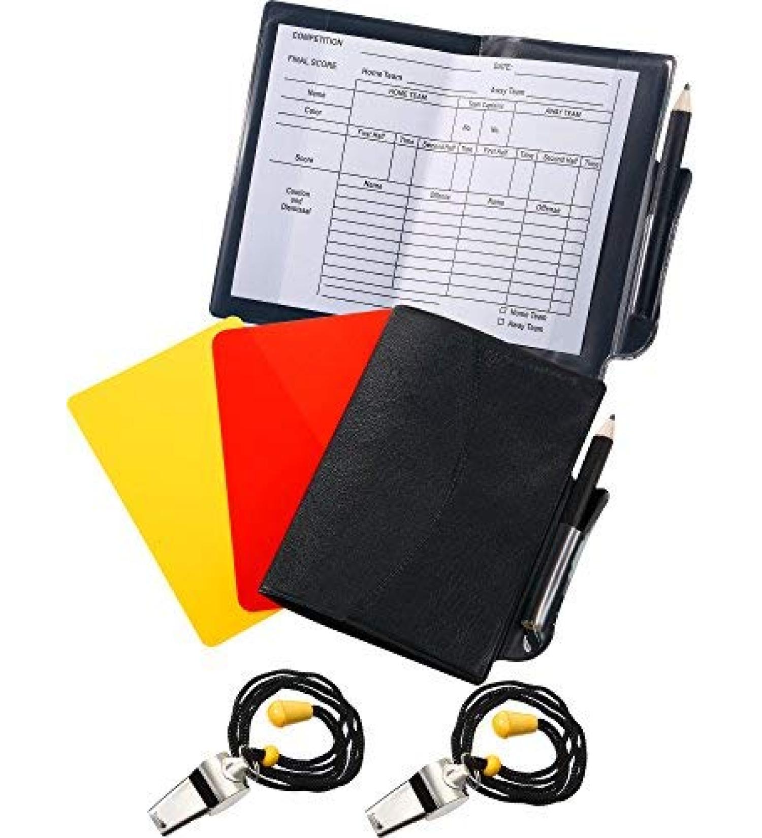 Blulu 2 Sports Soccer Referee Card Set Red Card Yellow Card with 2 Pieces Metal Referee Whistles