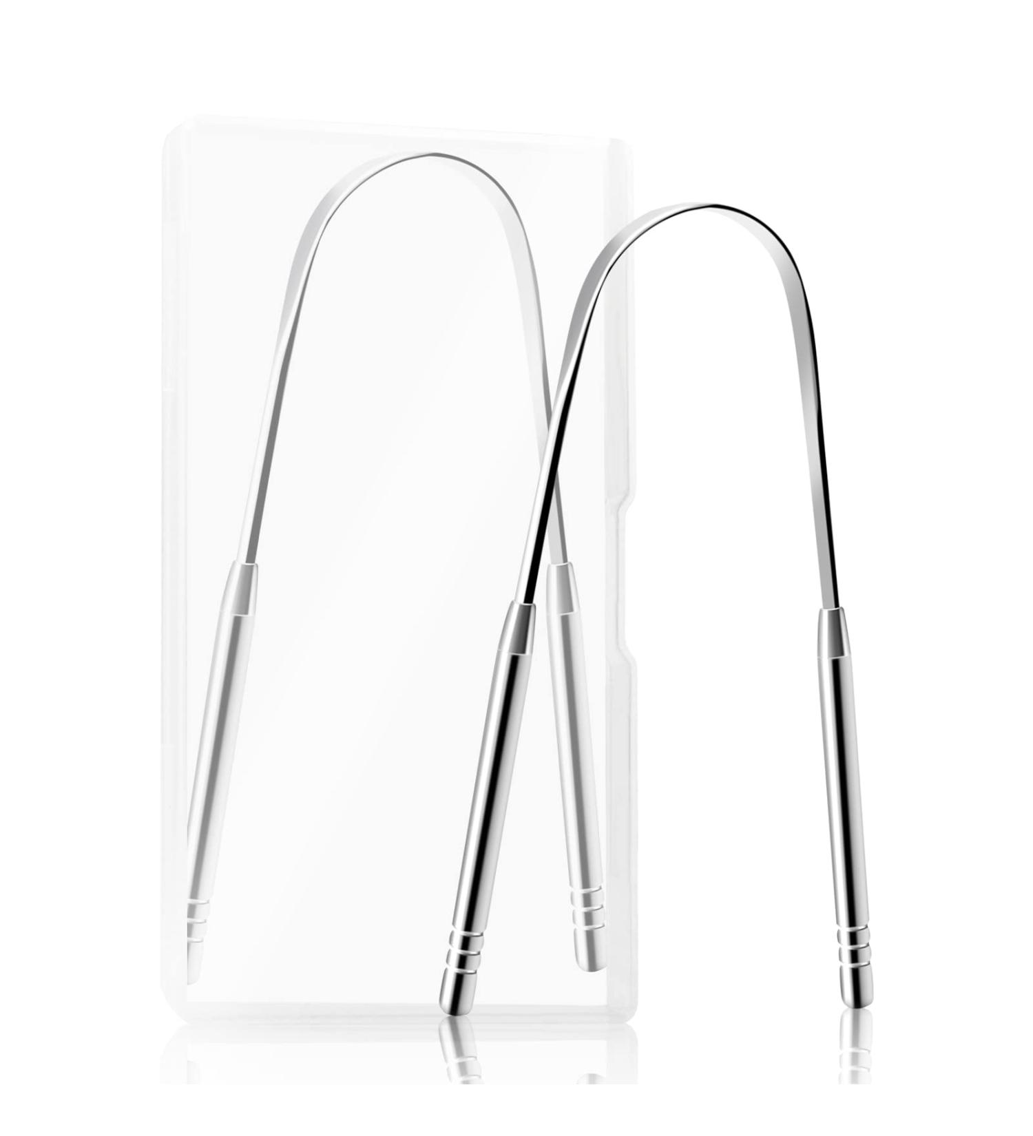 Stainless Steel Tongue Scraper Set with Travel Case - Reduce Bad Breath, Metal Cleaner for Adults - 2 PCS Silver - Buy Online on SooperMarket.com