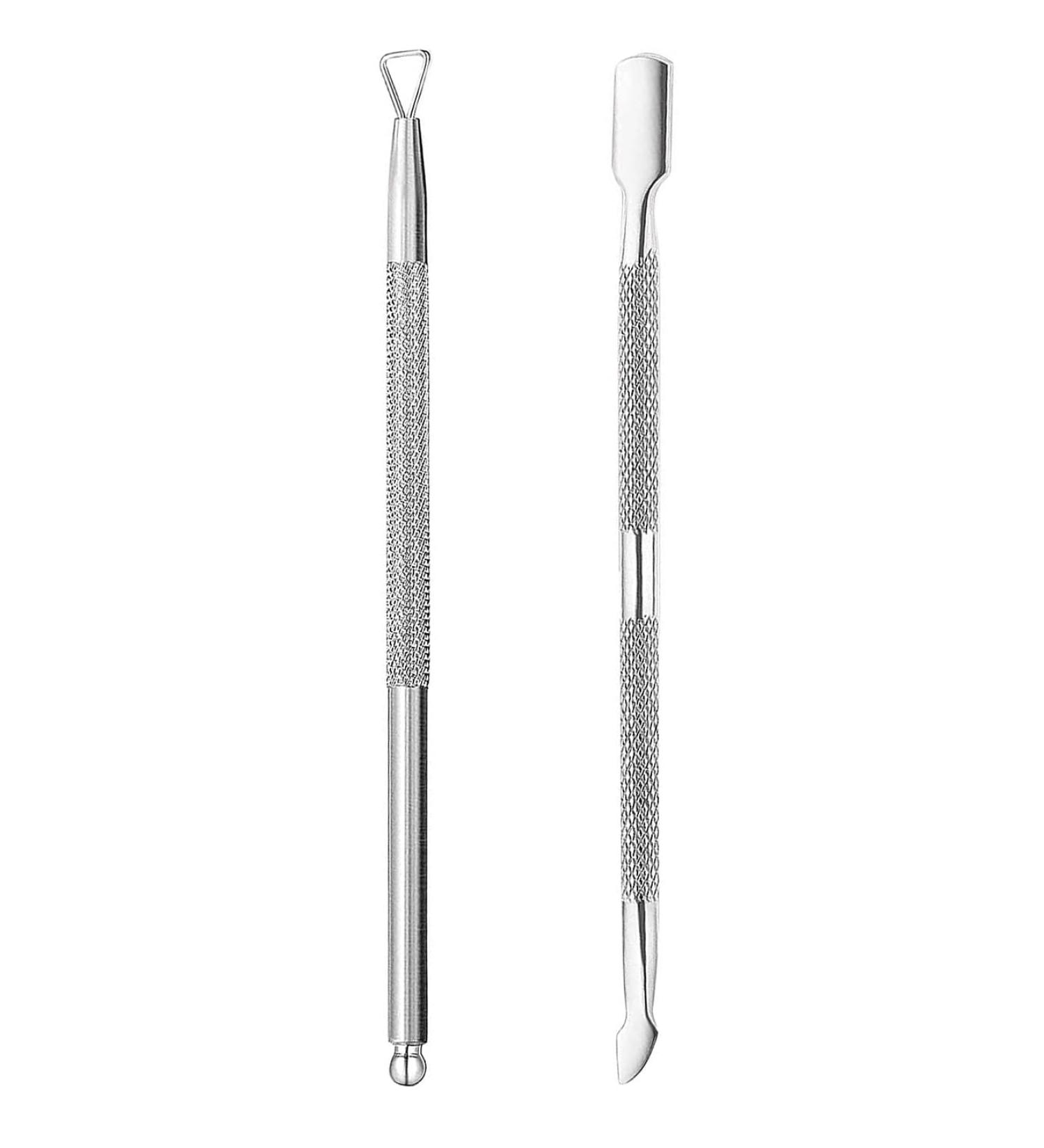 2 Pcs Stainless Steel Cuticle Pusher & Peeler Set for Nail Care | Dual Head Nail Scraper for Fingernails & Toenails - Professional UV Gel Polish Remover Tool - Buy Online on SooperMarket.com