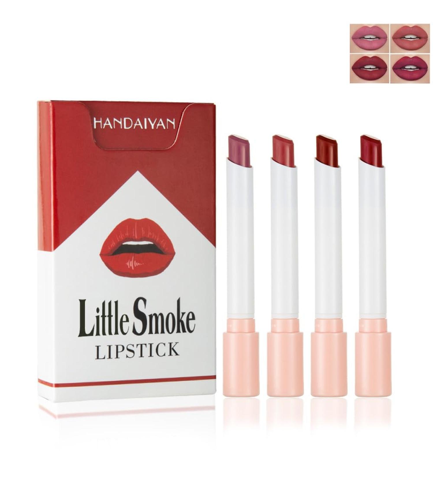 4Pcs Matte Nude Lipstick Set - Lightweight Mini Velvety Lip Gloss & Cigarette Case - Perfect Festival Gift for Women - Long-Lasting Lip Tint for Daily Makeup - Buy Online on SooperMarket.com