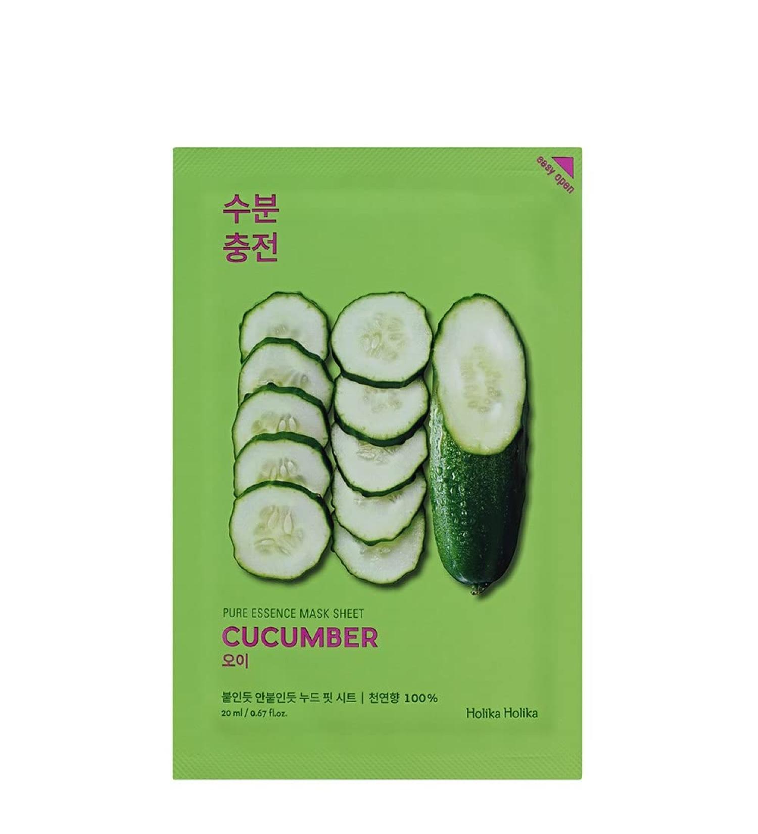 Holika Holika Pure Essence Cucumber Sheet Mask - 23ml | Hydrating & Soothing | International Shipping Available - Buy Online on SooperMarket.com