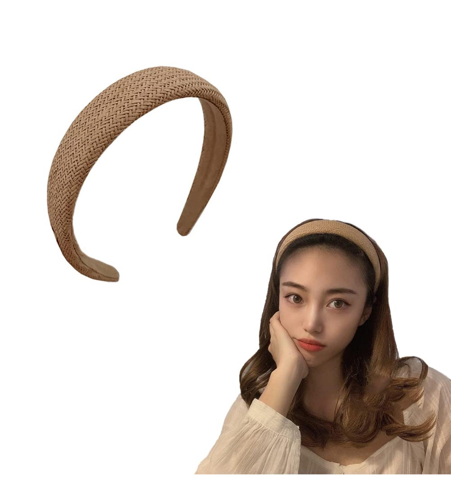 Brown Woven Straw Headband for Women - Wide Braid Boho Hairband for Beach Holiday - Buy Online on SooperMarket.com