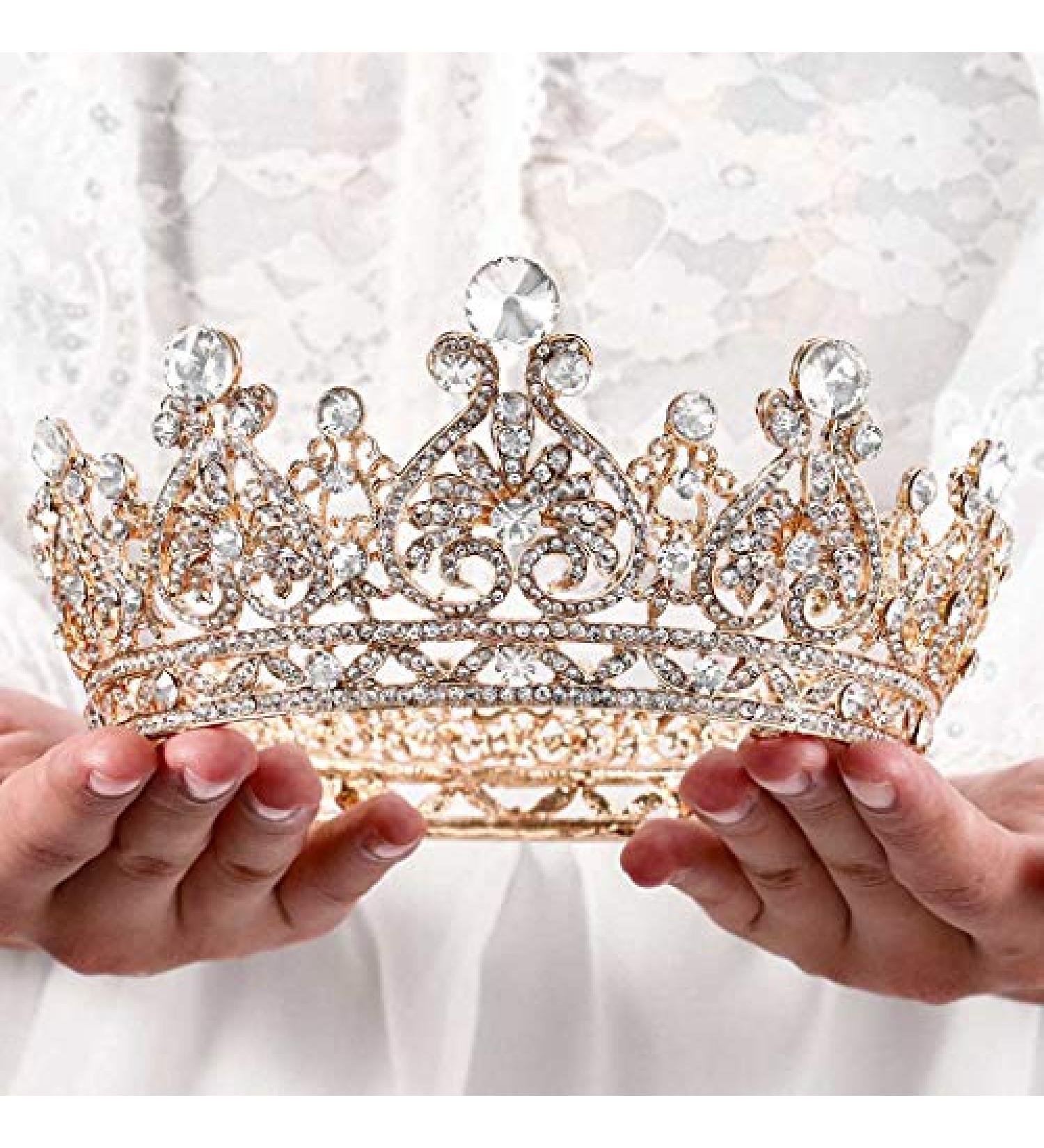 Baroque Queen Crown: Gold Rhinestone Wedding Tiara for Women and Girls - Buy Online on SooperMarket.com