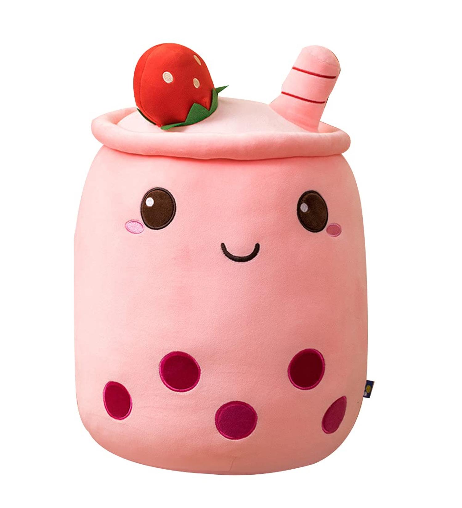 Hpory Bubble Tea Plush Pillow - Boba Milk Tea Cup Soft Toy with Strawberries - Pink 50cm - Buy Online on SooperMarket.com