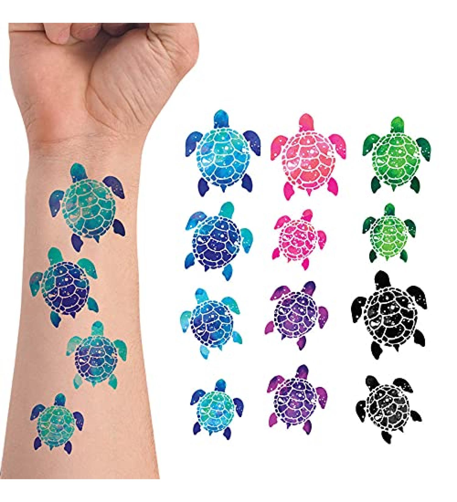 WIRESTER Temporary Tattoo Stickers - Set of 12 Sea Turtle Designs for Kids & Adults - Face, Hand, Neck, Wrist - Party Favor Body Art - 6 x 7.87 inch Tattoo Sheet (Blue, Pink, Purple, Green, Black) - Buy Online on SooperMarket.com