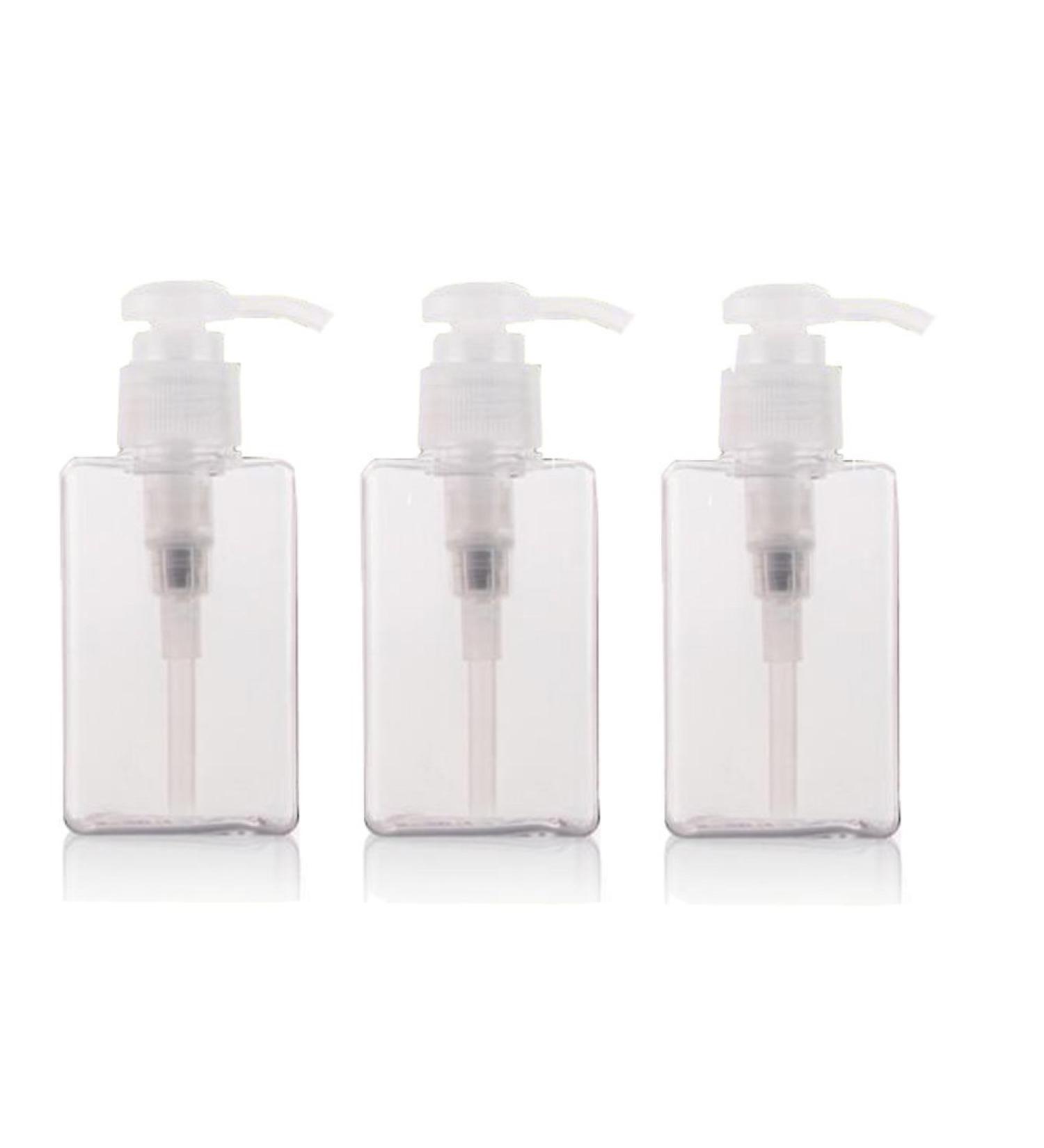 3PCS 100ML Refillable Squared Pump Bottles-Plastic Cosmetic Makeup Lotion Storage Container Bath Shower Shampoo Soap Hair-Conditioner Facial Cleanser Jar Pot (Clear) - Buy Online on SooperMarket.com