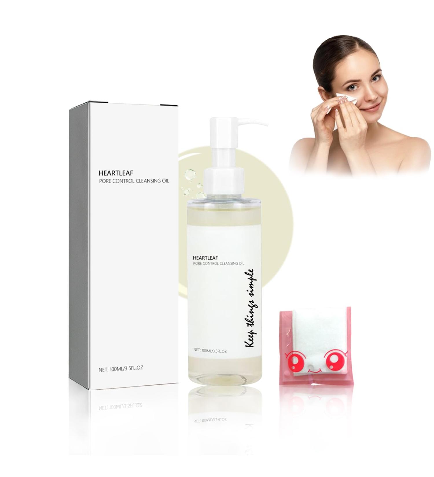 Heartleaf Pore Control Cleansing Oil Oil Cleanser for Face Calming Skin Refreshing Daily Makeup Blackheads Removal Facial Cleanser Oil for All Skin Types with Cotton Pad(100ml) - Buy Online on SooperMarket.com