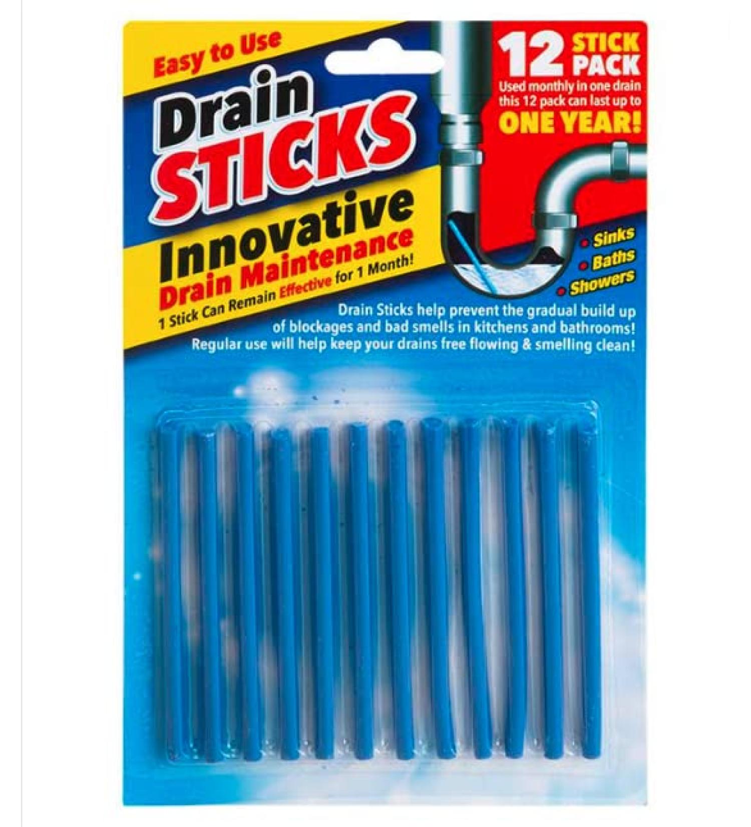 Drain Sticks x12 Easy to Use Fast & Effective Drain Cleaning Sticks for Sinks Baths & Showers - Prevents Build Up Blockages & Bad Smells in Kitchens & Bathrooms - Buy Online on SooperMarket.com