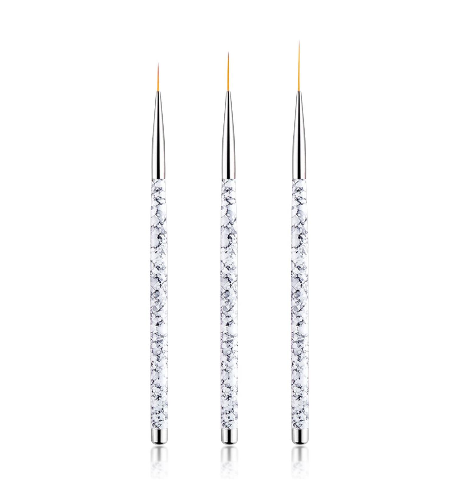 Sularpek Professional Nail Art Liner Brush Set - 3PCS UV Gel Painting Brushes for Short Strokes, Details, Blending, and Elongated Lines - White Marble Design - Buy Online on SooperMarket.com