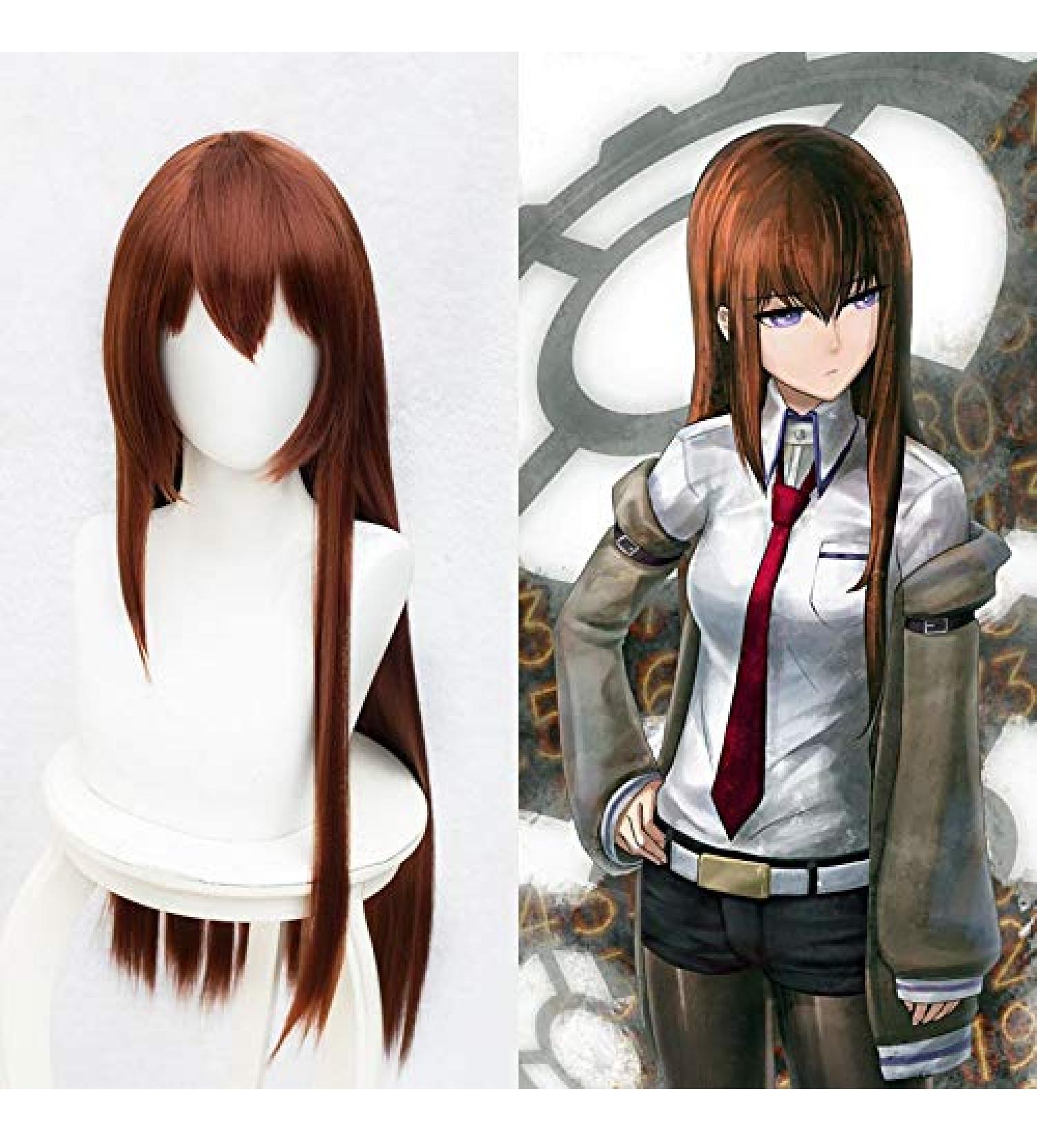 Anime Steins Gate Makise Kurisu Christina Assistant Auburn Straight 80cm Long Straight Synthetic Hair Cosplay Wig + Wig Cap