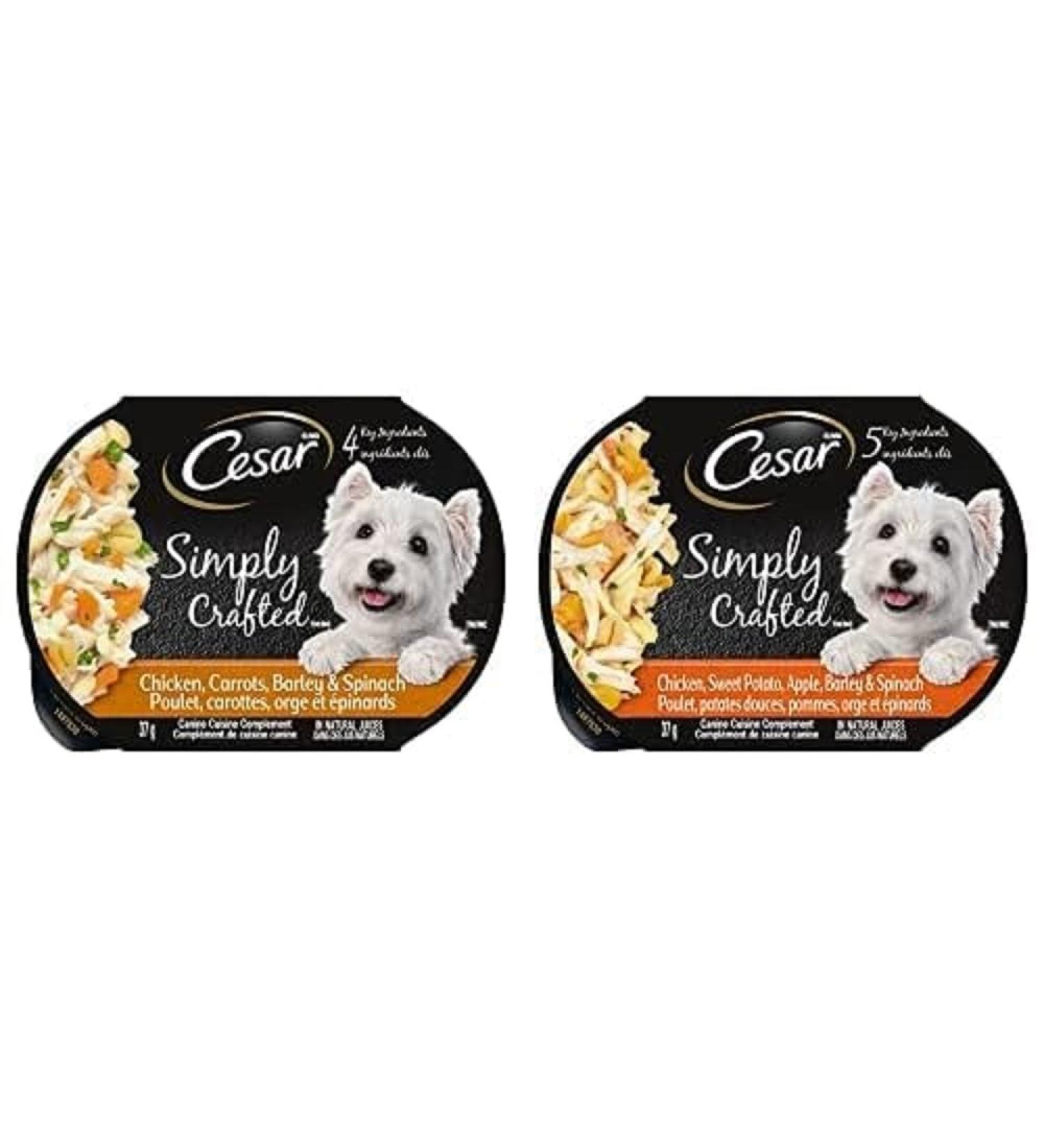 Cesar Simply Crafted Wet Dog Food Chicken Carrots Barley & Spinach 37g Pack of 10 and Simply Crafted Wet Dog Food Chicken Sweet Potato Apple Barley & Spinach 37g Pack of 10