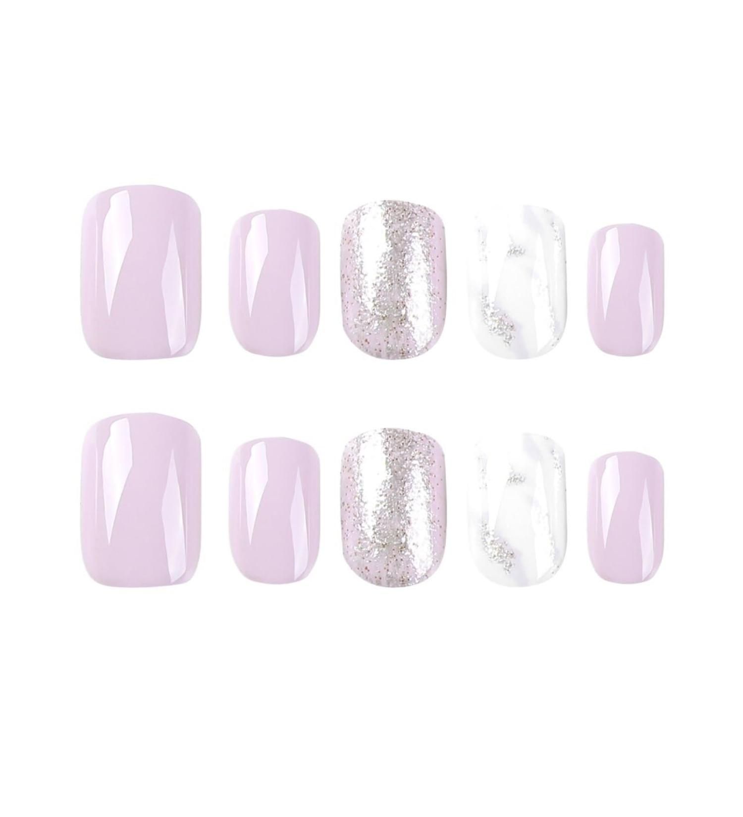 Wearing short purple and white contrasting color stun nail patches sparkling pink nail products nail patches fake nails Jp2606 - Buy Online on SooperMarket.com