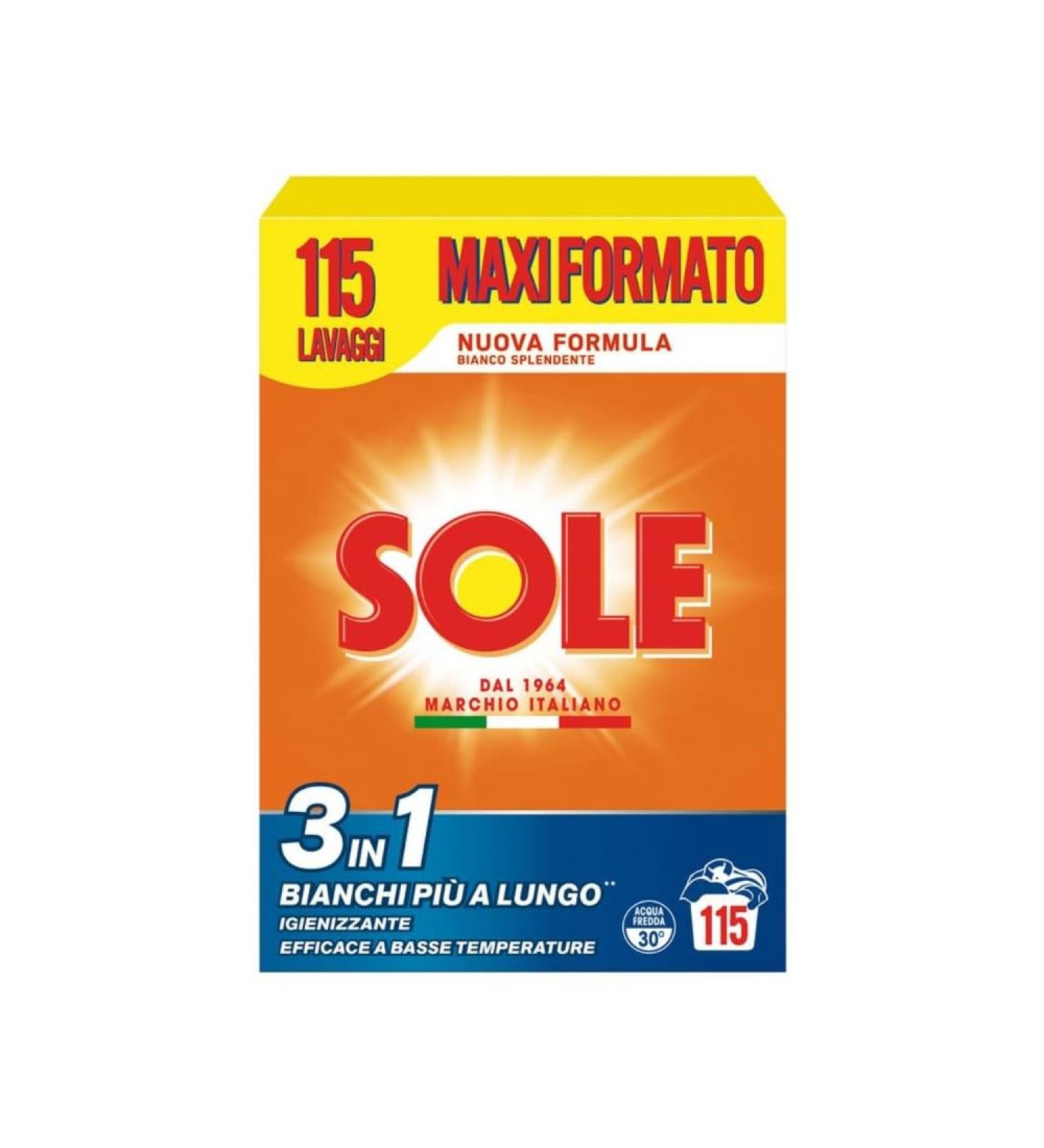 SOLE DETERSIVO POLVERE BUCATO LAVATRICE 3 IN 1 BIANCO SPLENDENTE FUSTO 115 LAVAGGI - Buy Online on SooperMarket.com
