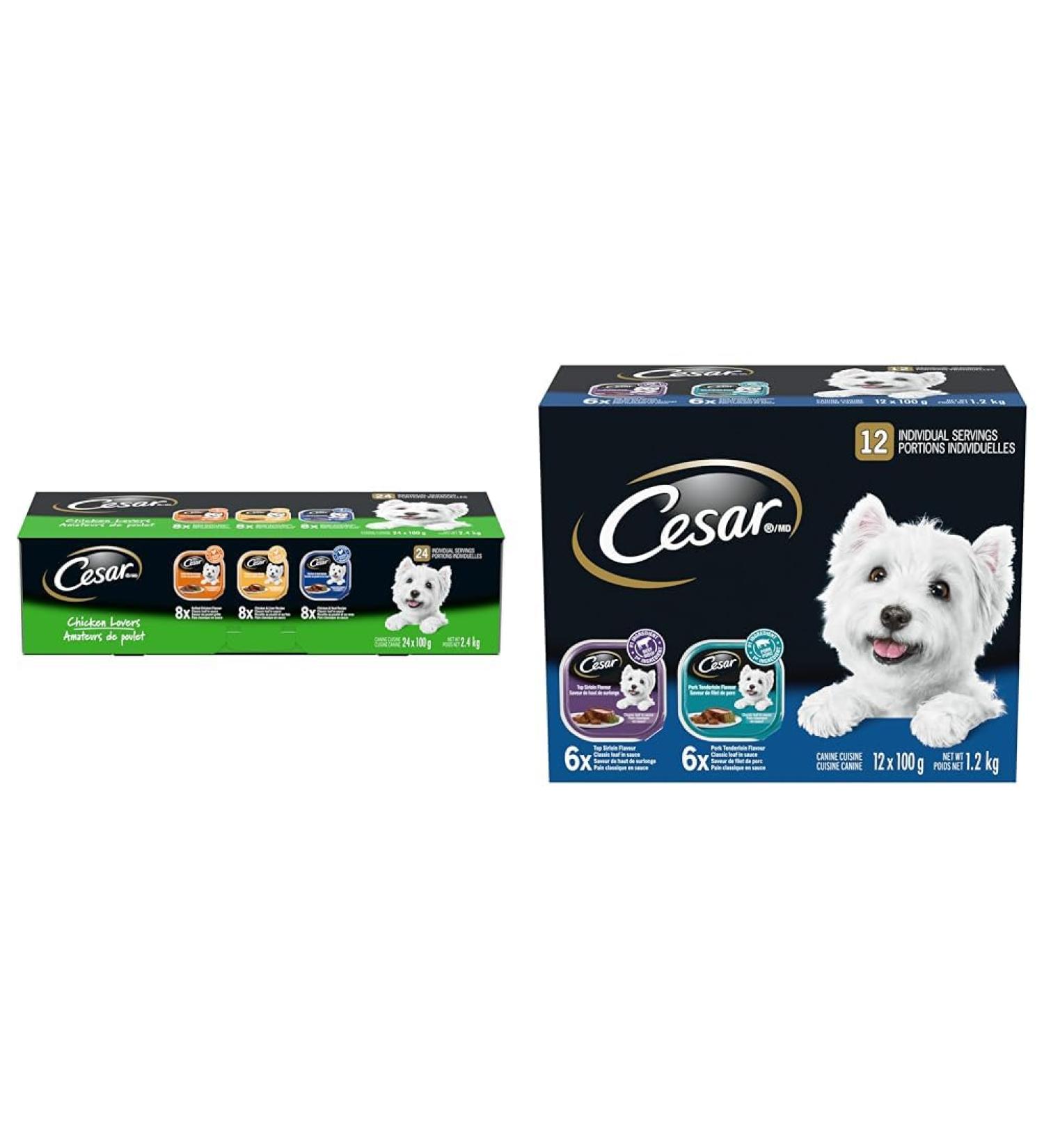 CESAR Classic Loaf in Sauce Adult Wet Dog Food Chicken Lovers Variety Pack & Adult Wet Dog Food Classic Loaf in Sauce Entr es - Pork Tenderloin - Top Sirloin 100g Tray (12 Pack) - Buy Online on SooperMarket.com