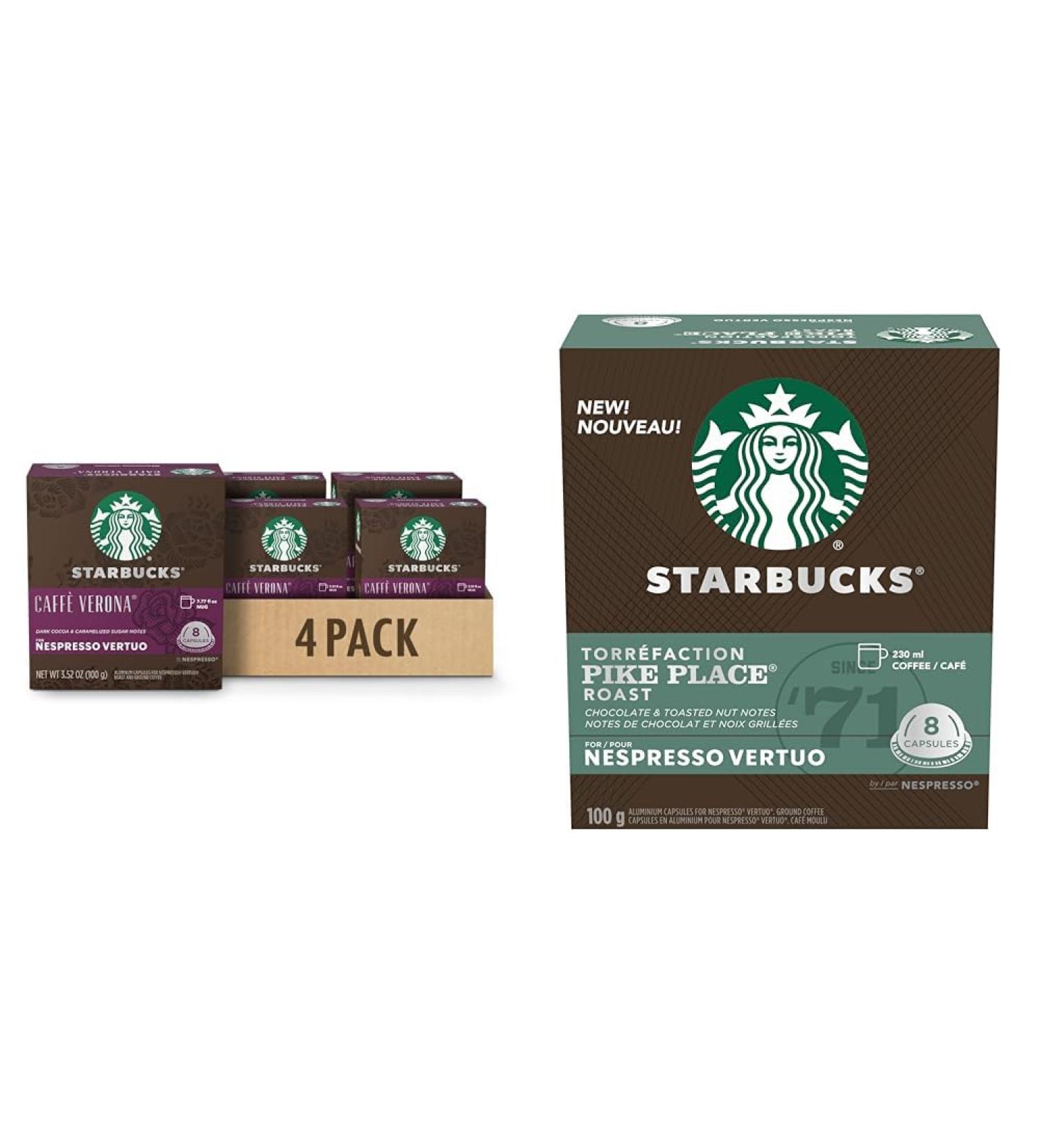 Starbucks By Nespresso Caff Verona Coffee Pods Dark Roast Nespresso Vertuo Line Compatible Capsules 4 X 8 Coffee Pods & By Nespresso Pike Place Roast Coffee Pods Medium Roast 8 Coffee Pods - Buy Online on SooperMarket.com