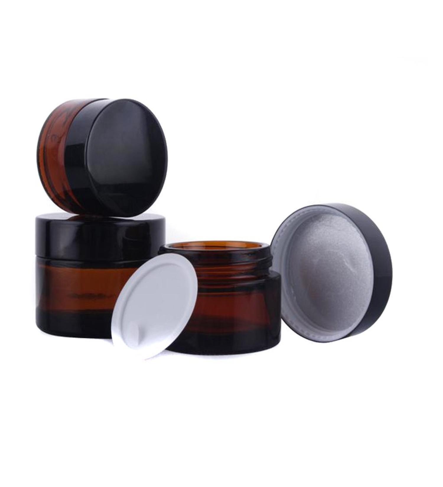 3 PCS Brown Glass Refillable Cosmetic Jars | Empty Face Cream & Lip Balm Containers (30 ml) - International Shipping Available - Buy Online on SooperMarket.com
