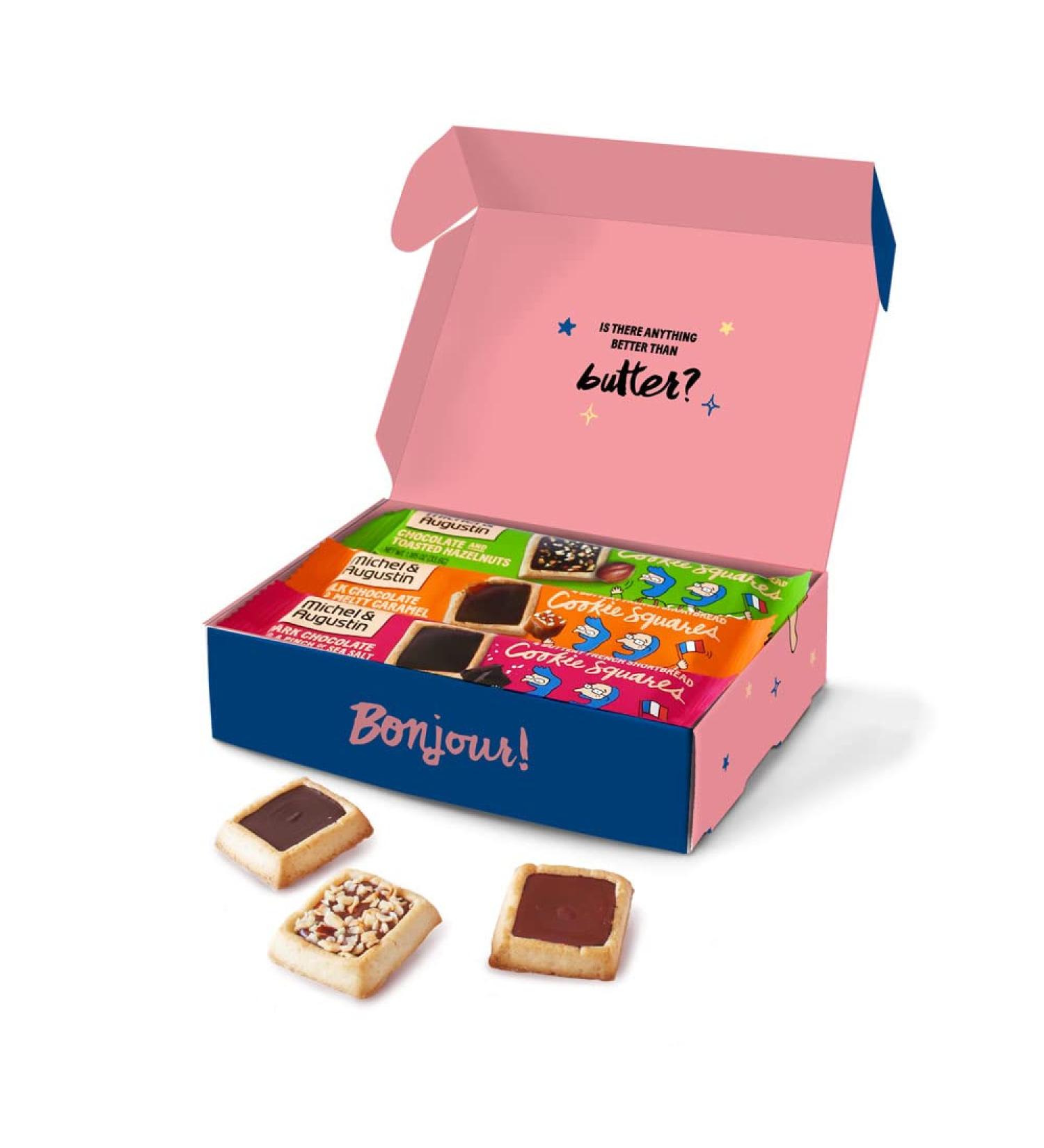 Michel et Augustin Nighttime in Paris Gourmet Chocolate Cookie Gift Box - 12 Individually Wrapped French Bars, Perfect for Holidays and Birthdays - Kosher Blue Gift Box - Buy Online on SooperMarket.com