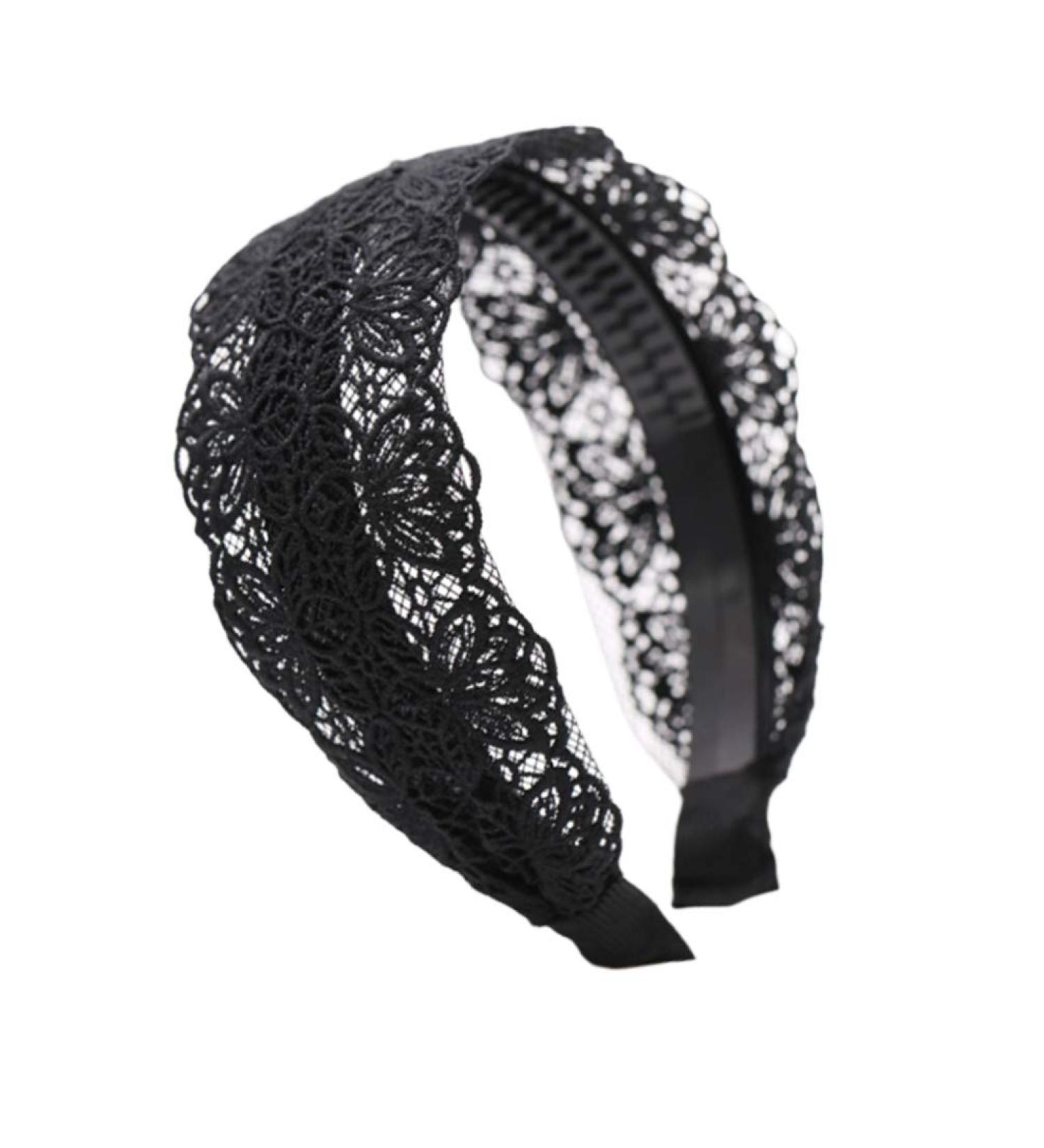 Minkissy Black Lace Hair Hoop Broadside Lace Headband Wide Hair Hoop Floral Lace Headband Gothic Lace Headband for Women Girls (Black) - Buy Online on SooperMarket.com