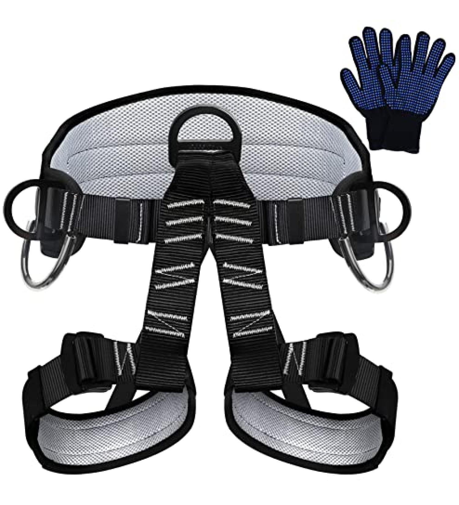 TRSMIMA Thicken Climbing Harness - Adjustable Tree Climbing Belt for Professional Rock Climbing, Fire Rescue, and Outdoor Adventure Activities - Includes Sports Gloves - Buy Online on SooperMarket.com