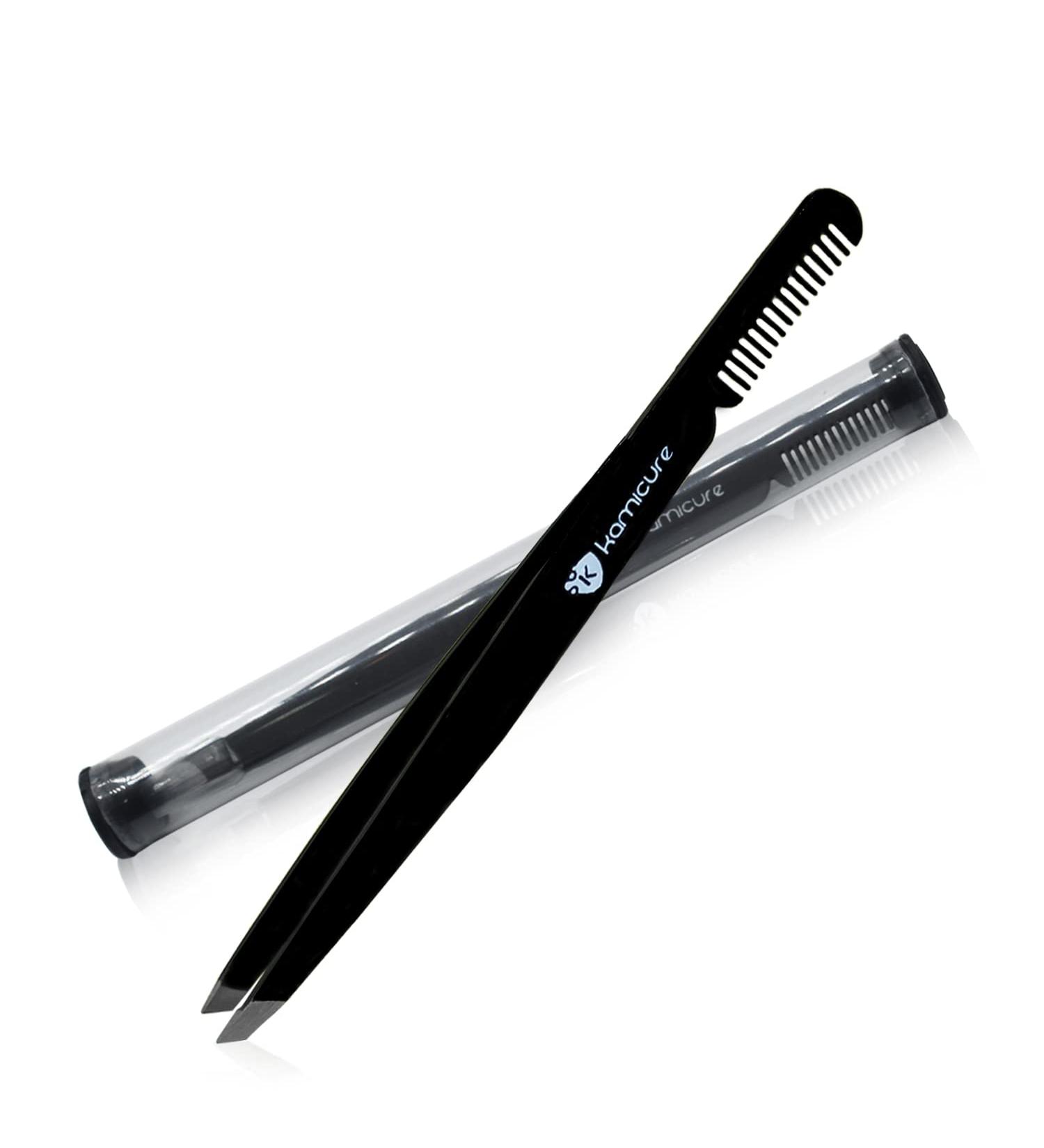 KAMICURE Professional Tweezers with Comb Feature - Stainless Steel Slant Tip Eyebrow Tweezers for Women Facial Hair Removal and Ingrown Hair - Buy Online on SooperMarket.com