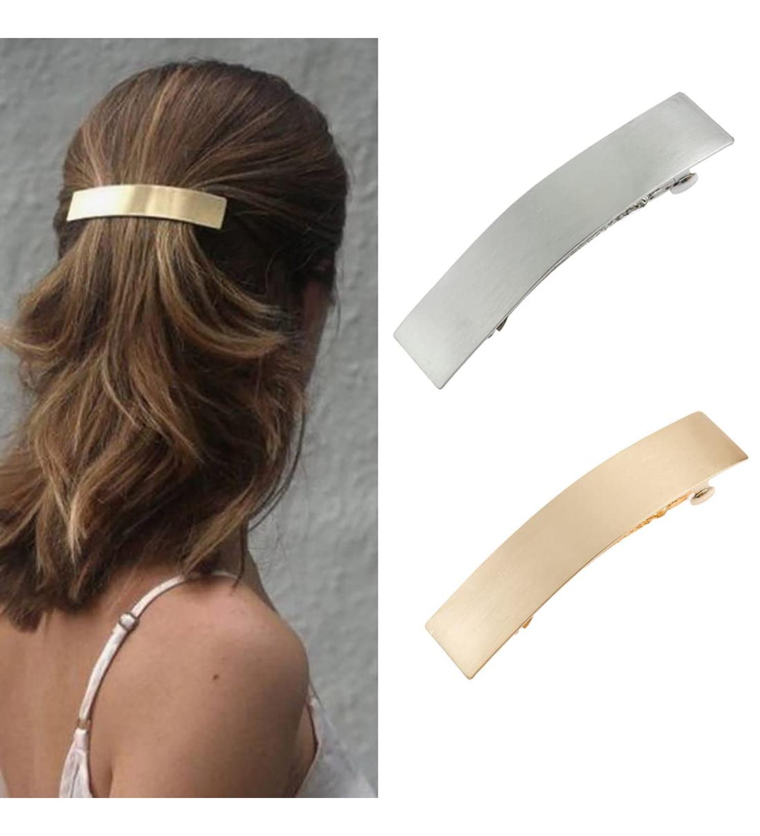 Prosy Vintage Small Rectangular Hairpin Metal Geometry Smooth Hair Barrettes Hair Clasp Hair Accessories Hair Clips for Women and Girls (Gold) - Buy Online on SooperMarket.com
