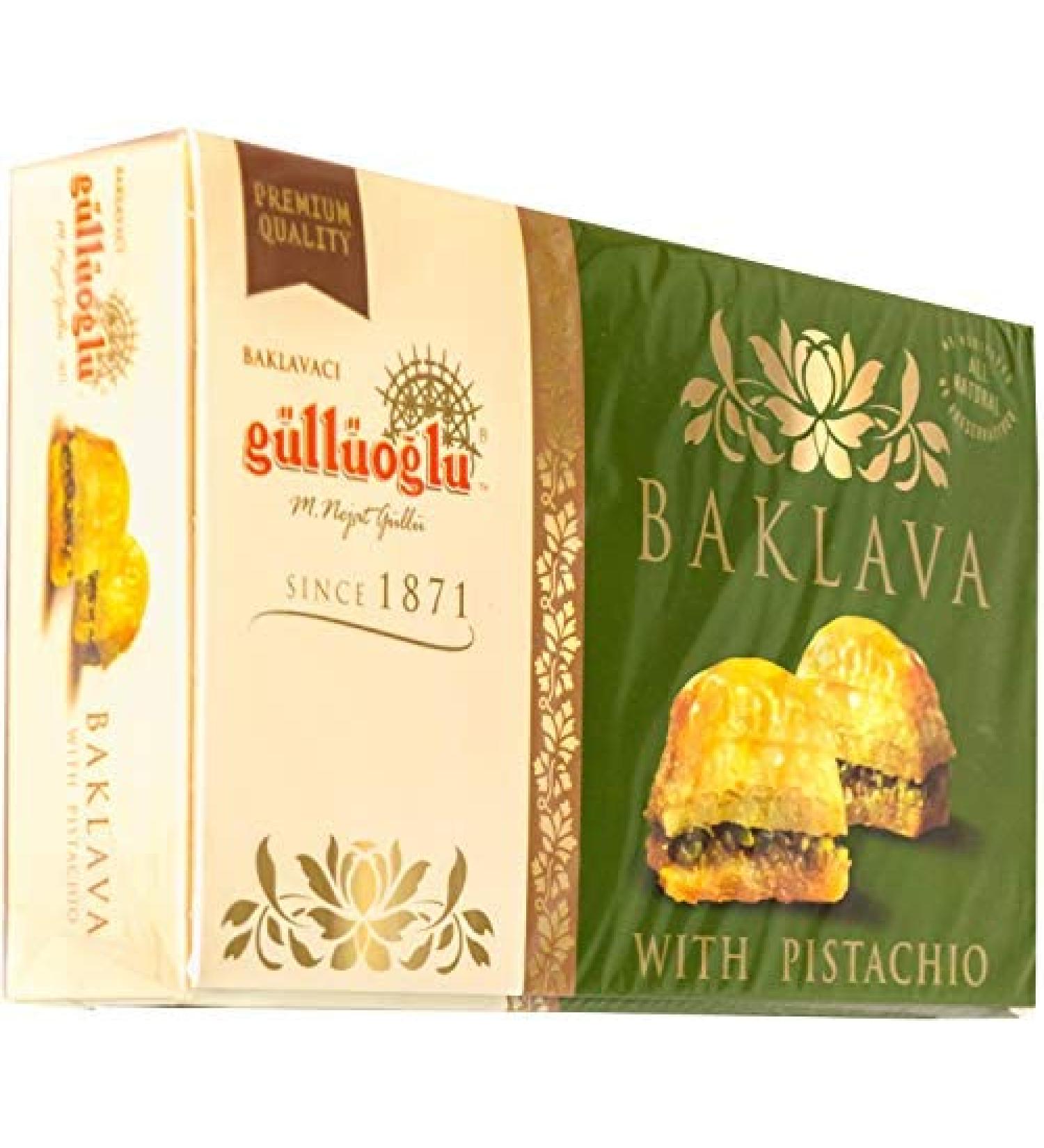 Gulluoglu Premium Dry Baklava with Pistachio, Freshly Produced and Long Lasting, Traditional Turkish Baklava 500 Gr (1.1lb) - (1 Pack) 1.1 Pound (Pack of 1)