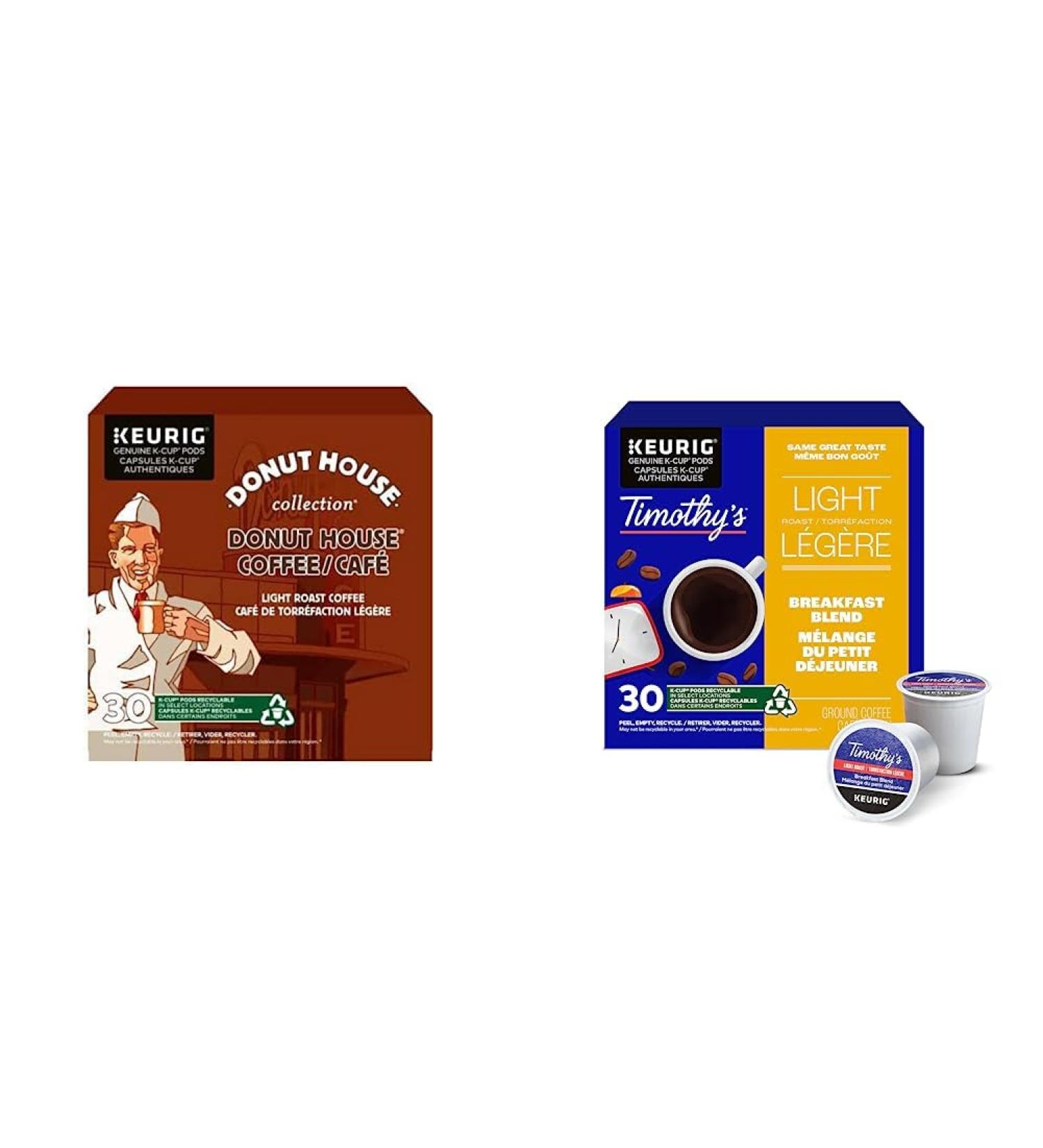 Donut House Collection Light Roast K-Cup Coffee Pods 30 Count For Keurig Coffee Makers & Timothy s Breakfast Blend Single Serve K-Cup Pods for Brewers 30 Count Coffee+ Breakfast Blend Unflavored 30 Count - Buy Online on SooperMarket.com