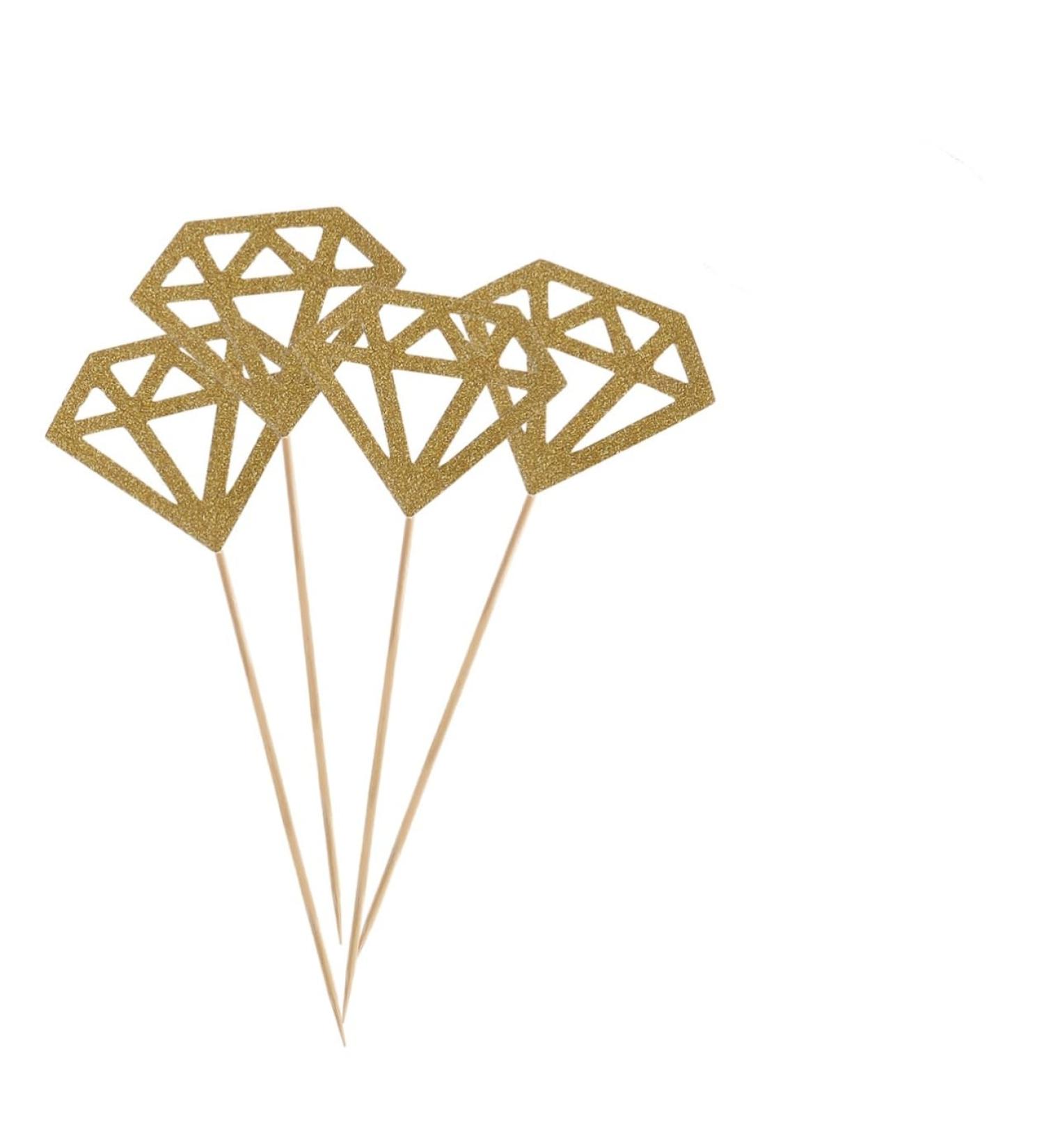 AOKWAWALIY 50pcs Wedding Decoration Diamond Shaped Cupcake Picks Cupcake Diamond Topper Cake Topper Diamond Glitter Diamond Wedding Ceremony Decorations Fruit Happy Birthday Bride Golden medium - Buy Online on SooperMarket.com