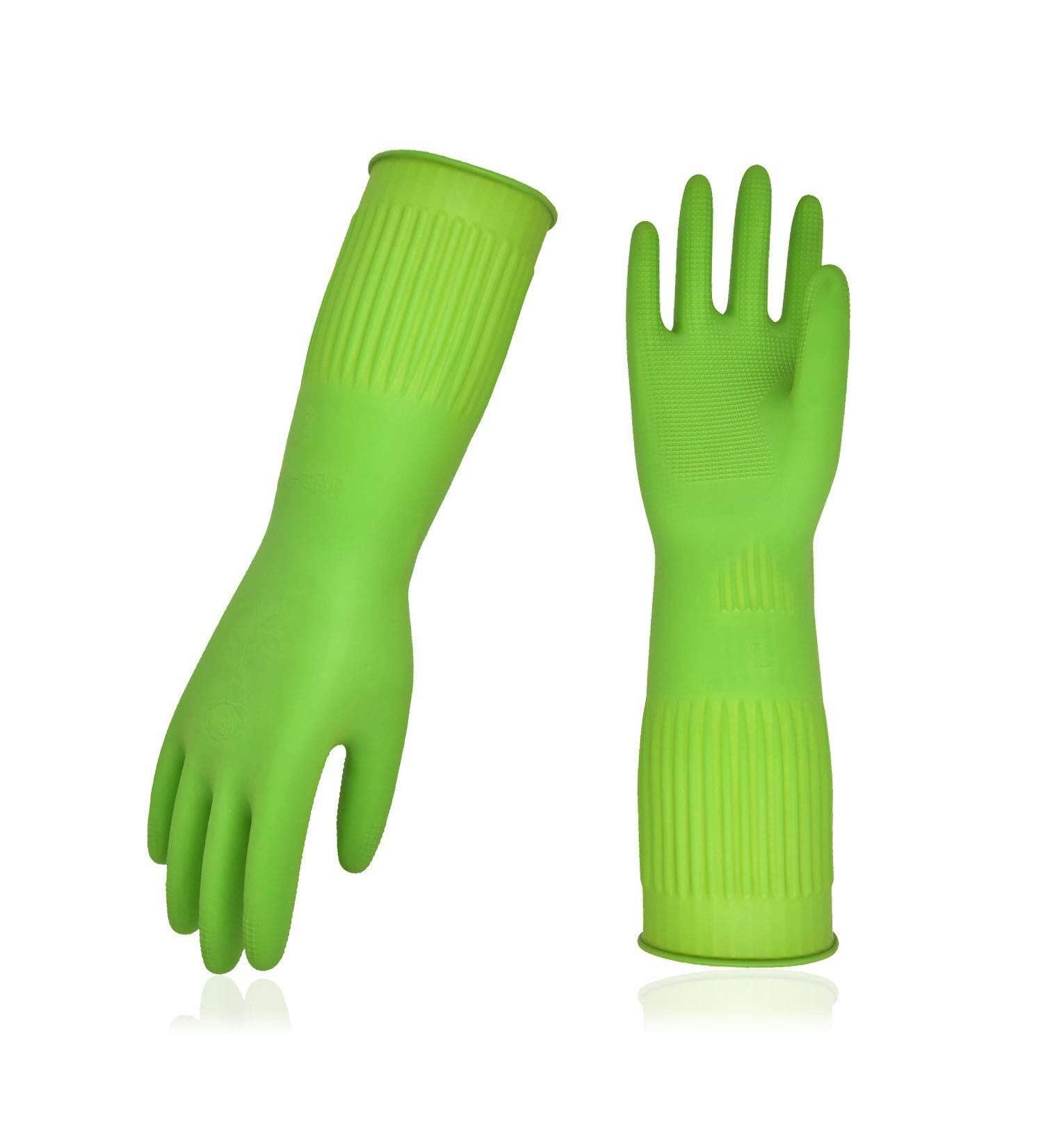 Vgo Reusable Long Sleeve Dishwashing Gloves, Size L Green - 1 Pair | Thick Latex Cleaning Gloves for Kitchen, Washing, Painting, Gardening, Pet Care - Buy Online on SooperMarket.com
