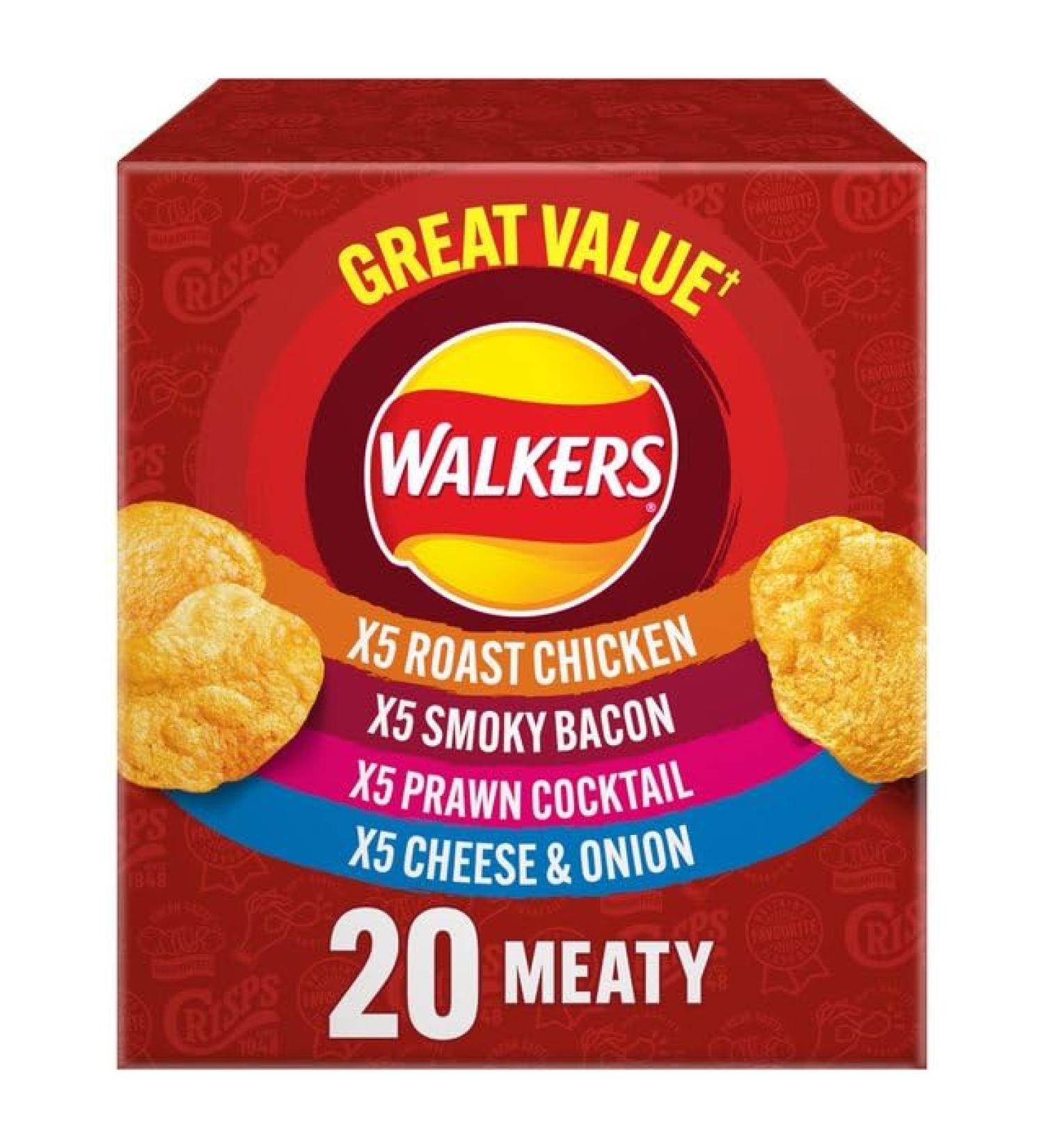 Walkers.Meaty Variety Multipack Crisps Box 20 x 25g | Assorted Flavors for Ultimate Snacking | Multipack | Savory and Crunchy Bacon 500 g (Pack of 1) - Buy Online on SooperMarket.com