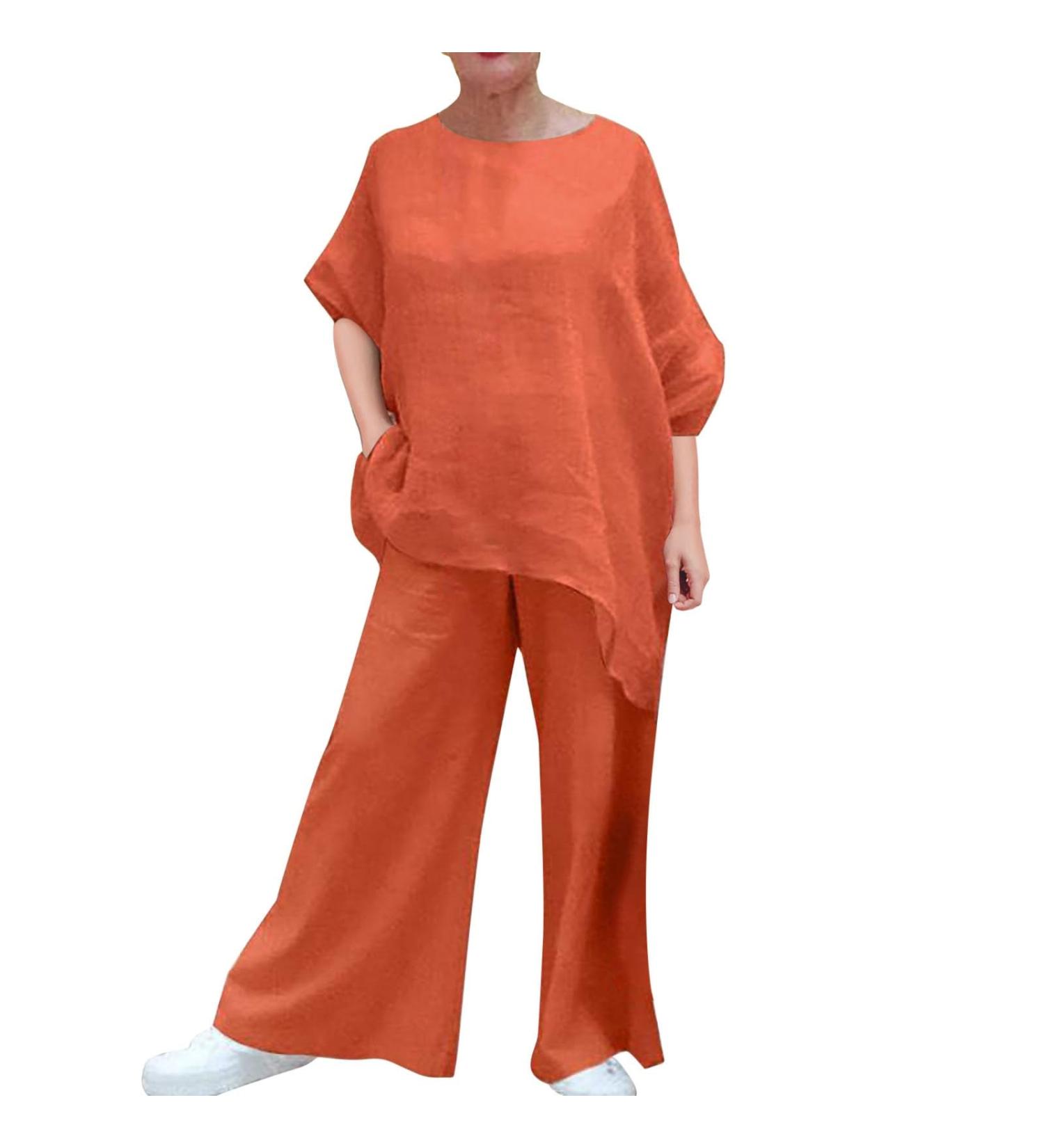 WILLBEST Womens 2 Piece Outfit Long Sleeve Shirt & High Waisted Shorts Lounge Sets Linen Vacation Tracksuits 2071-sukrn-a-red M - Buy Online on SooperMarket.com