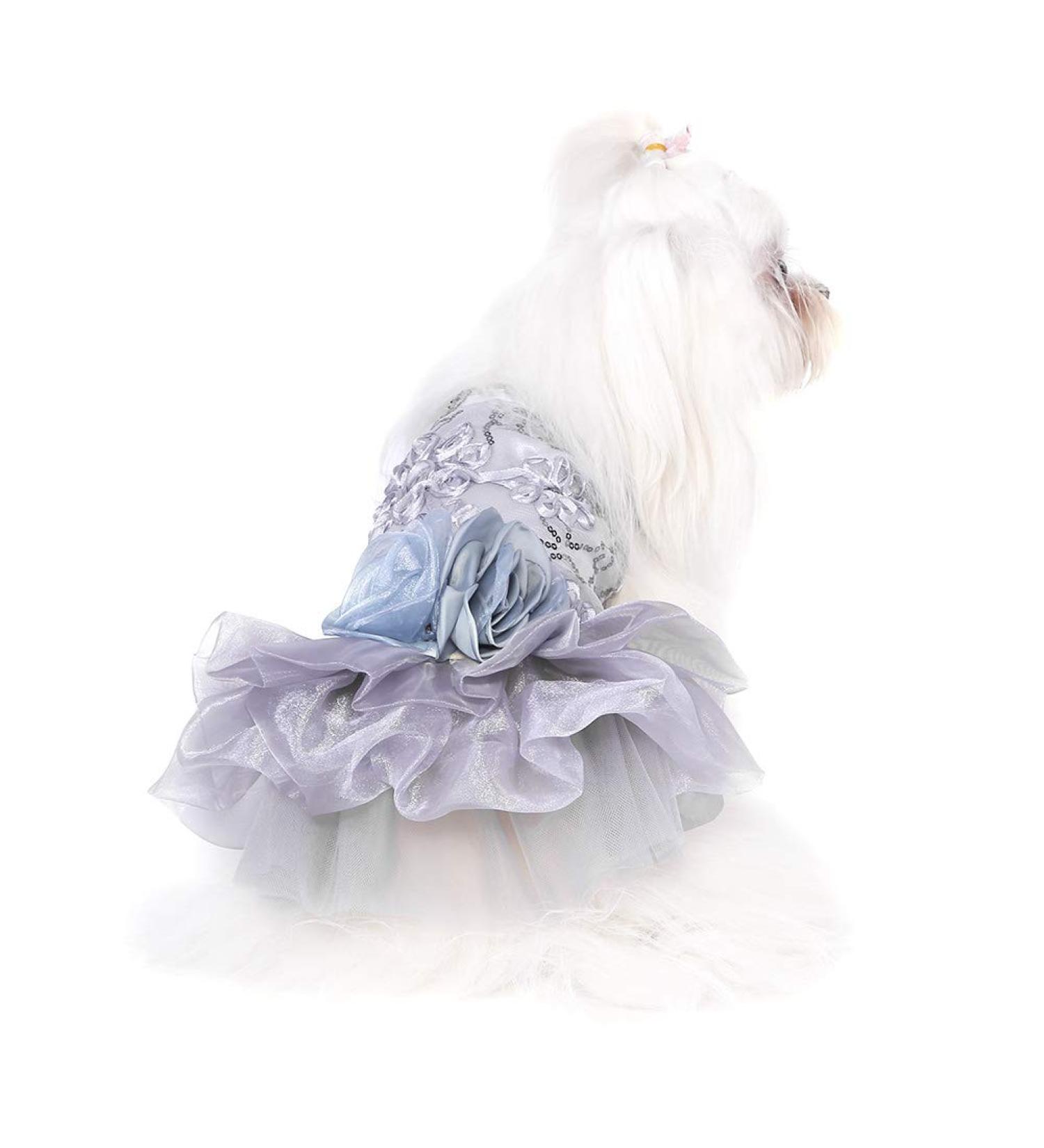 Elegant Gray Sequin Dog Dress - Small Pet Tutu Costume for Weddings & Special Occasions - Buy Online on SooperMarket.com