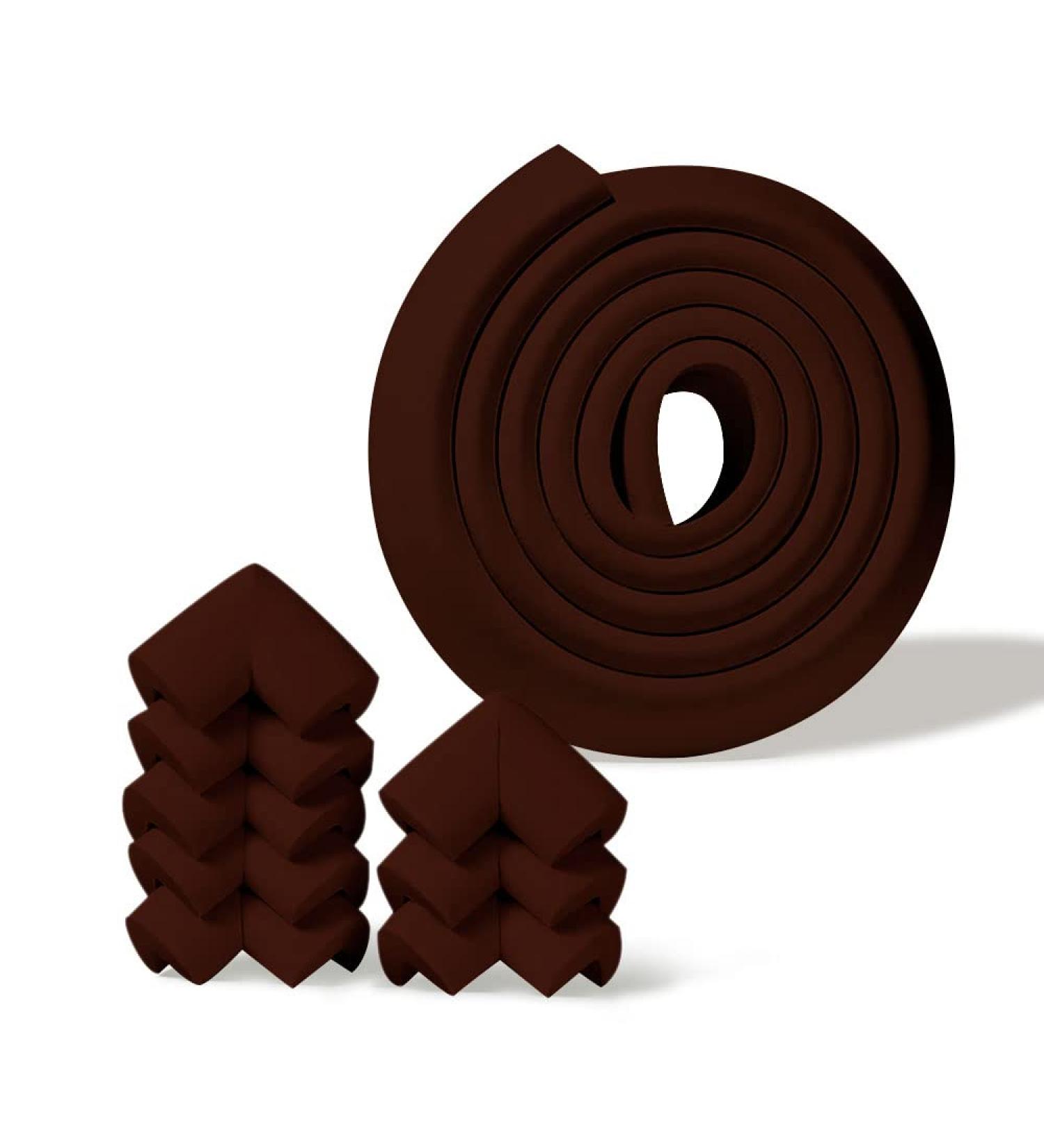 Baby Proofing Edge and Corner Guard Set - 2m / 6.5ft Furniture Bumpers with 8 Corner Guards - Pre-Taped Cushions in Brown - Child Safety Protectors - Buy Online on SooperMarket.com