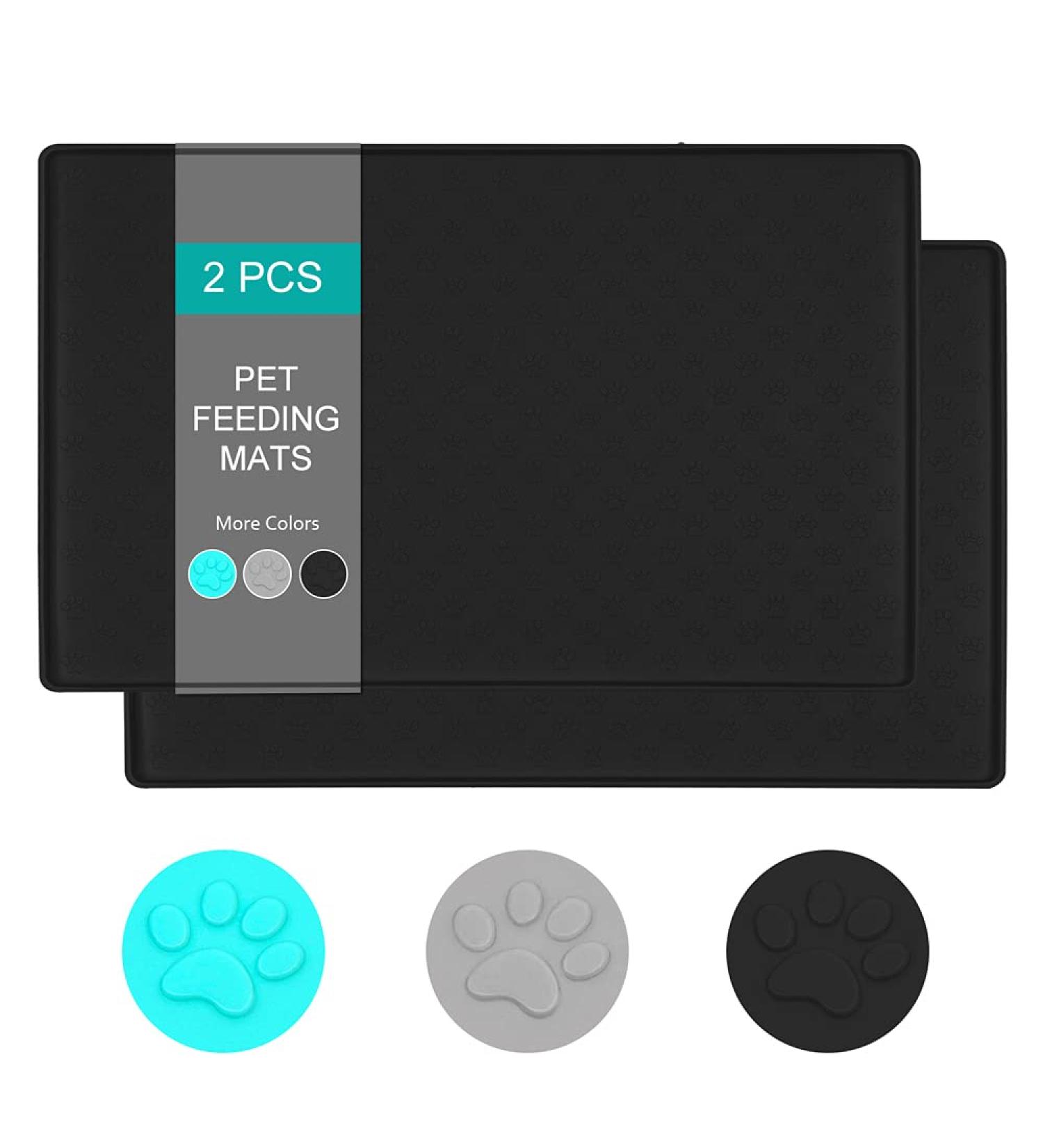 TORASO 2 Pack Silicone Waterproof Pet Feeding Mats (18x12) - Non Slip, Easy Clean, Prevents Food and Water Overflow - Dog & Cat Placemat - Black (2 pcs) - Buy Online on SooperMarket.com