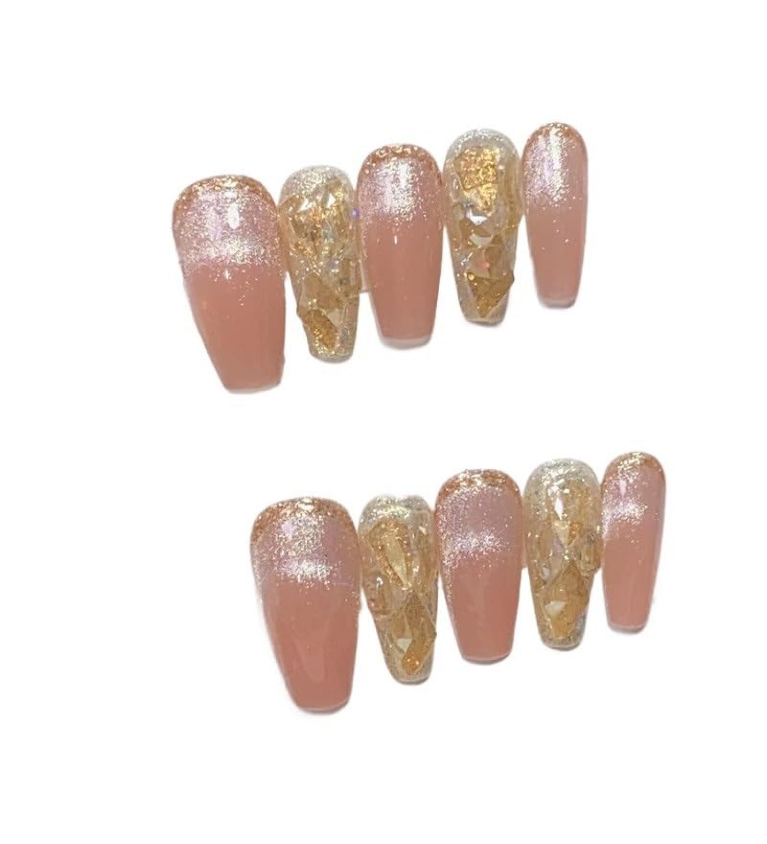 Handmade wearable nail enhancement product crystal cat eye ice transparent bare powder whitening fake nail patch detachable (Color : M Length) - Buy Online on SooperMarket.com