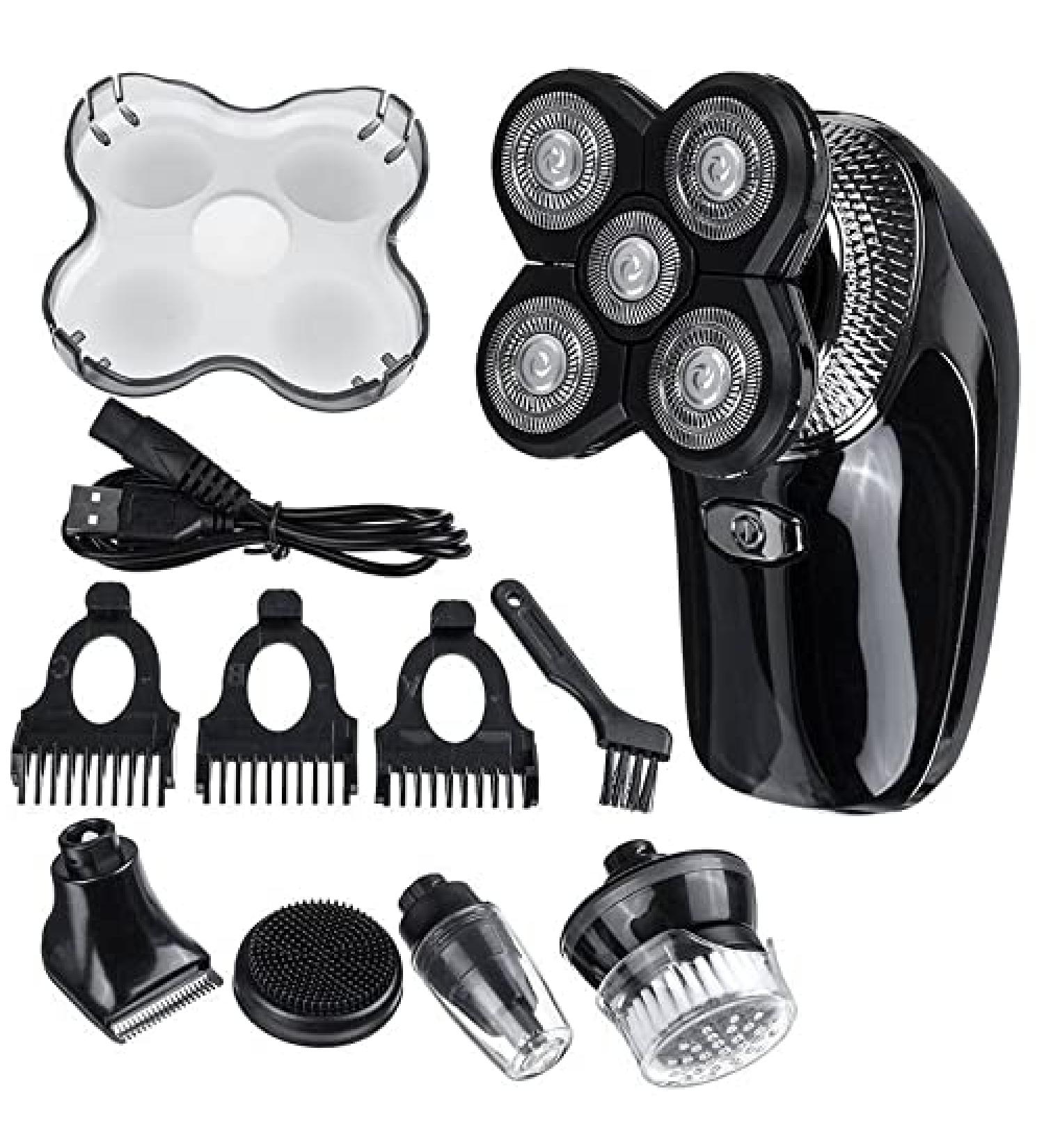 5D Floating Heads Electric Shaver - 5 in 1 Rechargeable Razor & Hair Clipper for Men | Nose & Ear Trimmer & Facial Cleaning Brush - International Shipping - Buy Online on SooperMarket.com