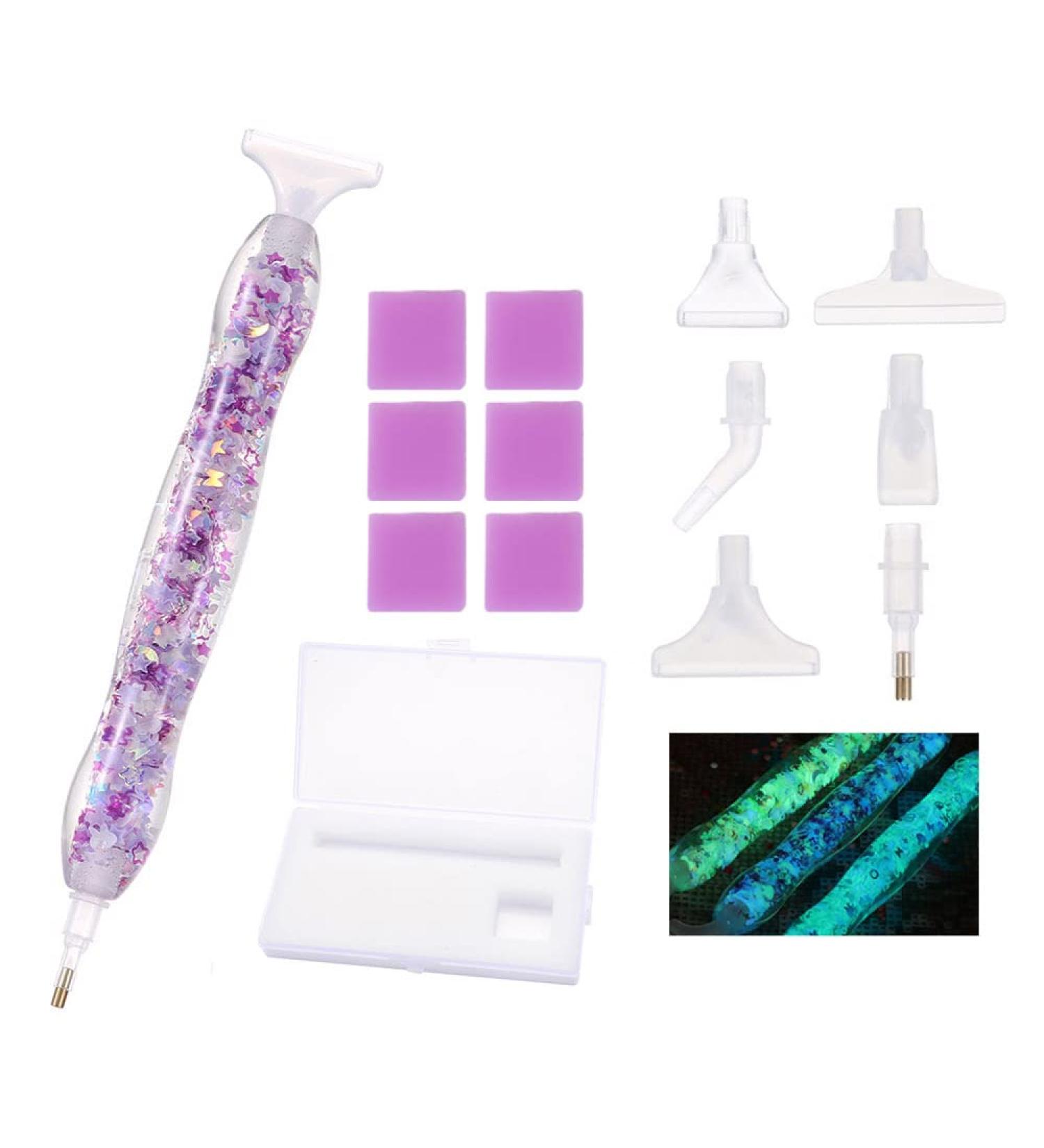 14pcs Diamond Painting Art Drill Pen Set - Luminous 5D Point Drill Pen Tools with Wax & Storage Box - Purple Resin Cross Stitch Diamond Rhinestone Beads Picker for DIY Nail Art & Embroidery Decoration - Buy Online on SooperMarket.com