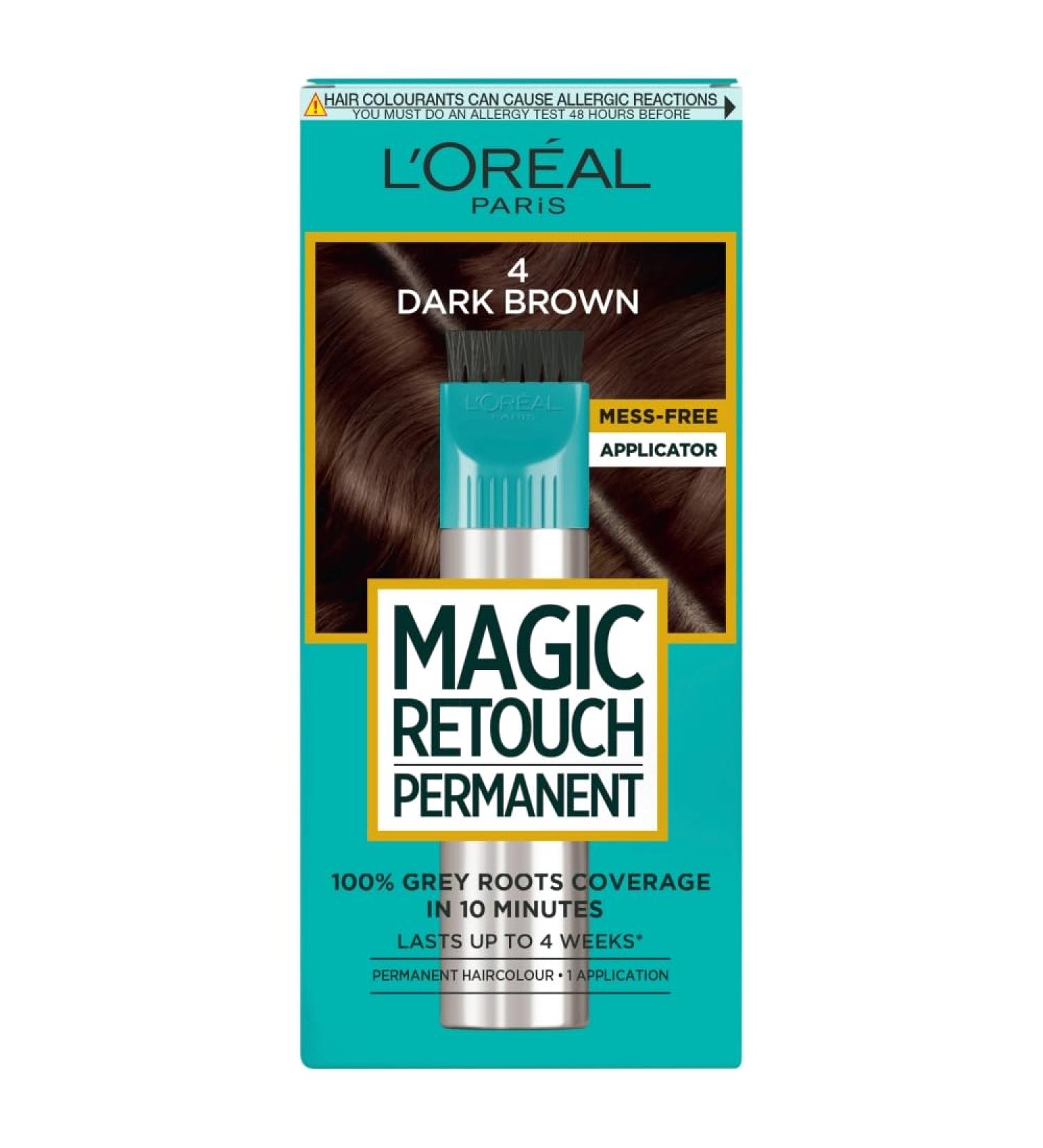 L'Or al Paris Magic Retouch Permanent Root Concealer Touching Up Grey Hair Dye Dark Brown 4 MAGIC RETOUCH PERMANENT 4 DARK BROWN 95 g (Pack of 1) - Buy Online on SooperMarket.com